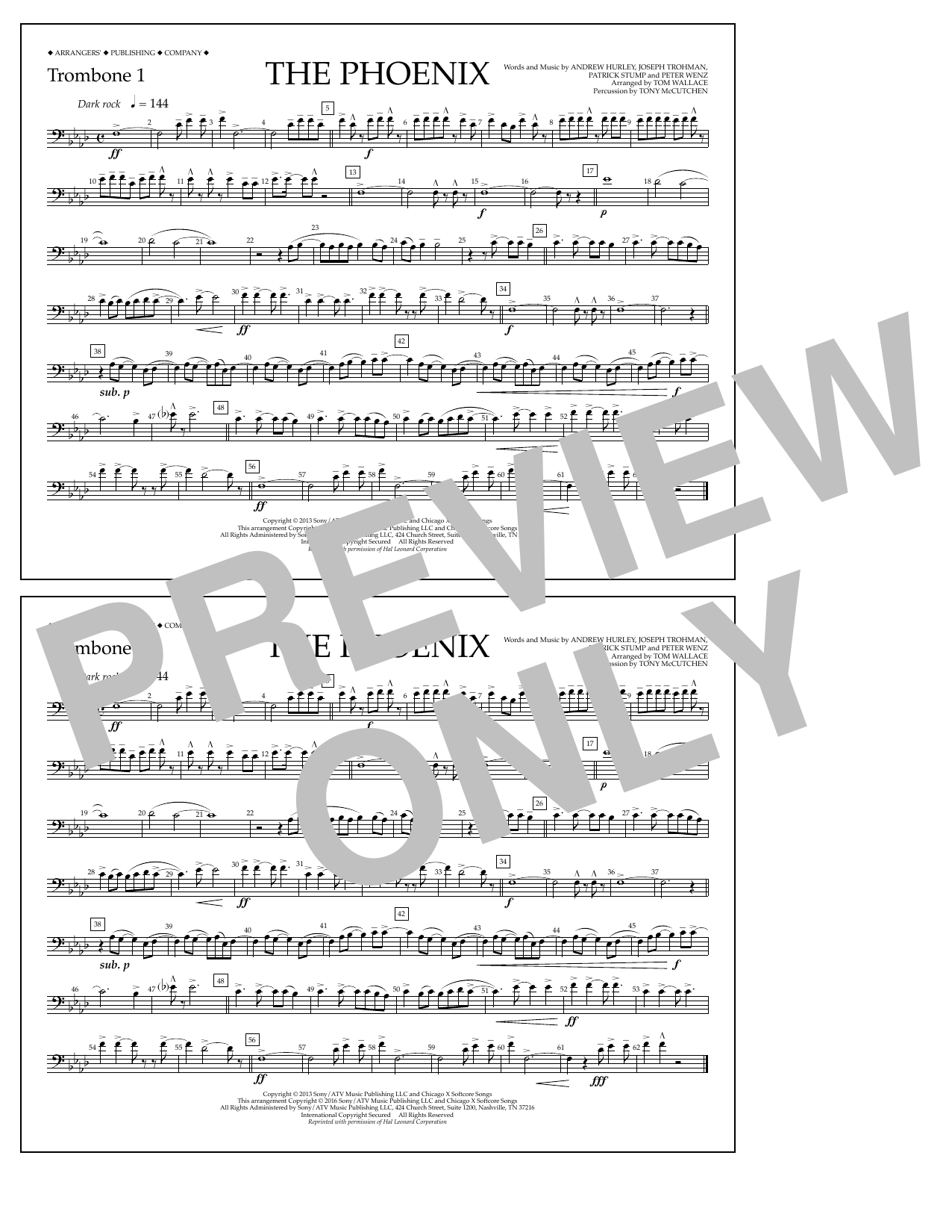 Download Tom Wallace The Phoenix - Trombone 1 Sheet Music and learn how to play Marching Band PDF digital score in minutes