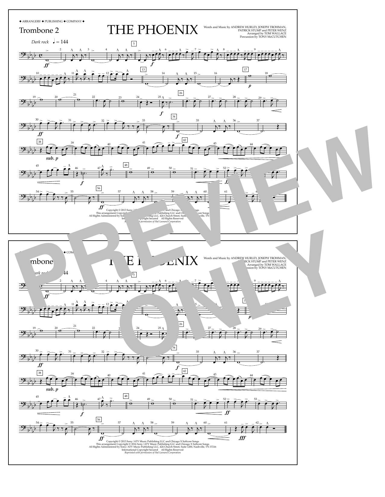 Download Tom Wallace The Phoenix - Trombone 2 Sheet Music and learn how to play Marching Band PDF digital score in minutes