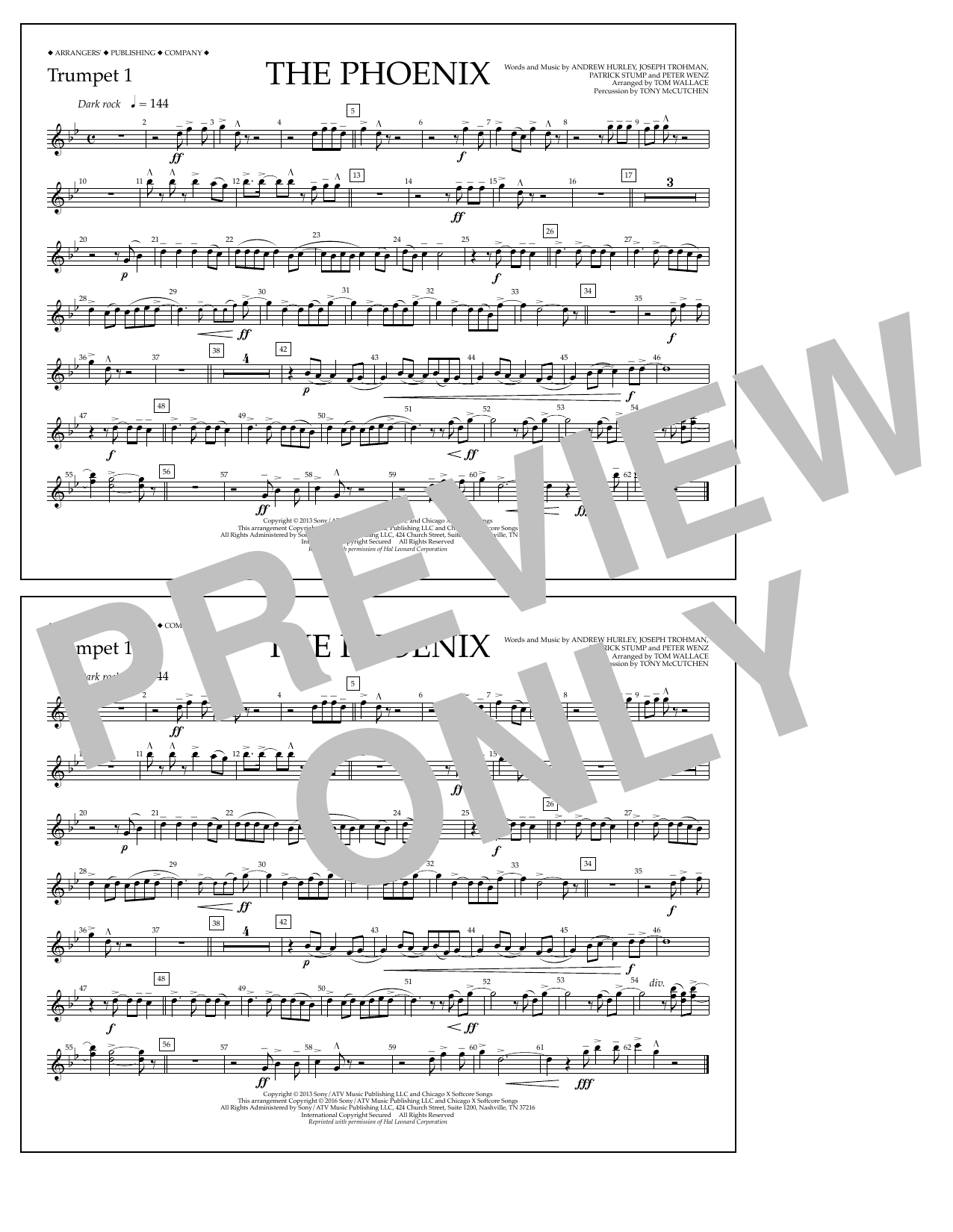 Download Tom Wallace The Phoenix - Trumpet 1 Sheet Music and learn how to play Marching Band PDF digital score in minutes