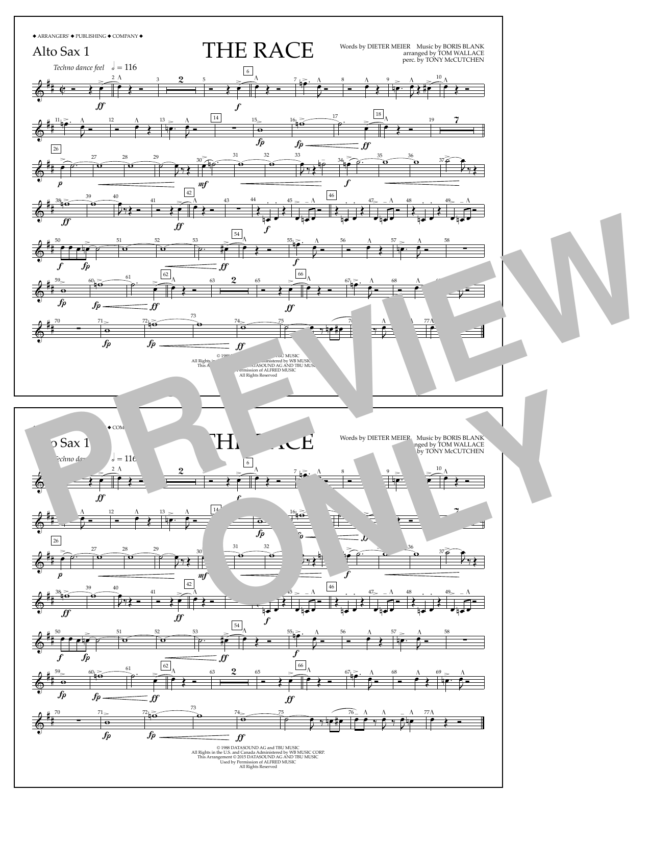 Download Tom Wallace The Race - Alto Sax 1 Sheet Music and learn how to play Marching Band PDF digital score in minutes