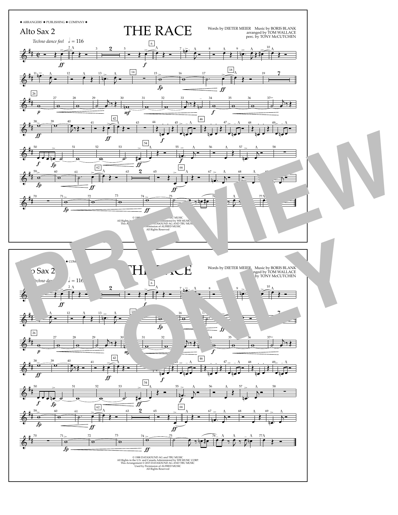 Download Tom Wallace The Race - Alto Sax 2 Sheet Music and learn how to play Marching Band PDF digital score in minutes