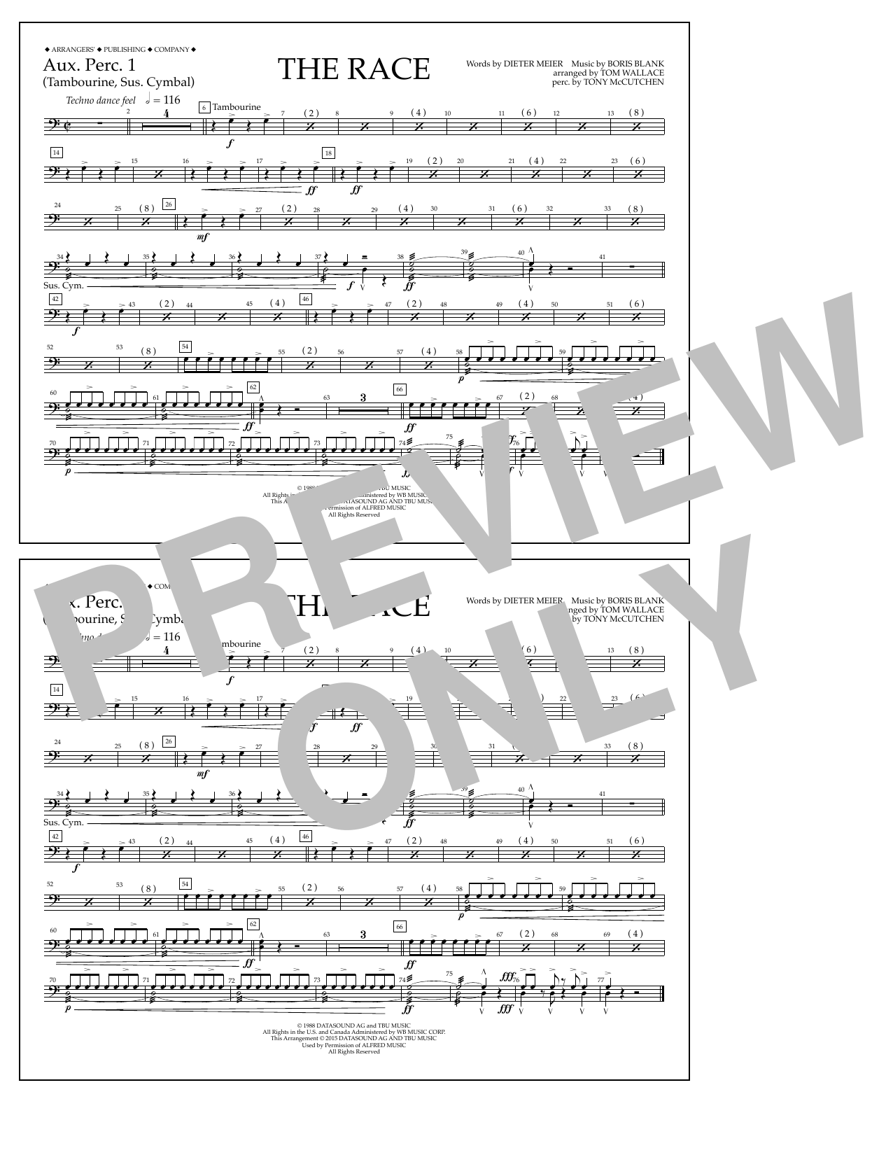 Download Tom Wallace The Race - Aux. Perc. 1 Sheet Music and learn how to play Marching Band PDF digital score in minutes