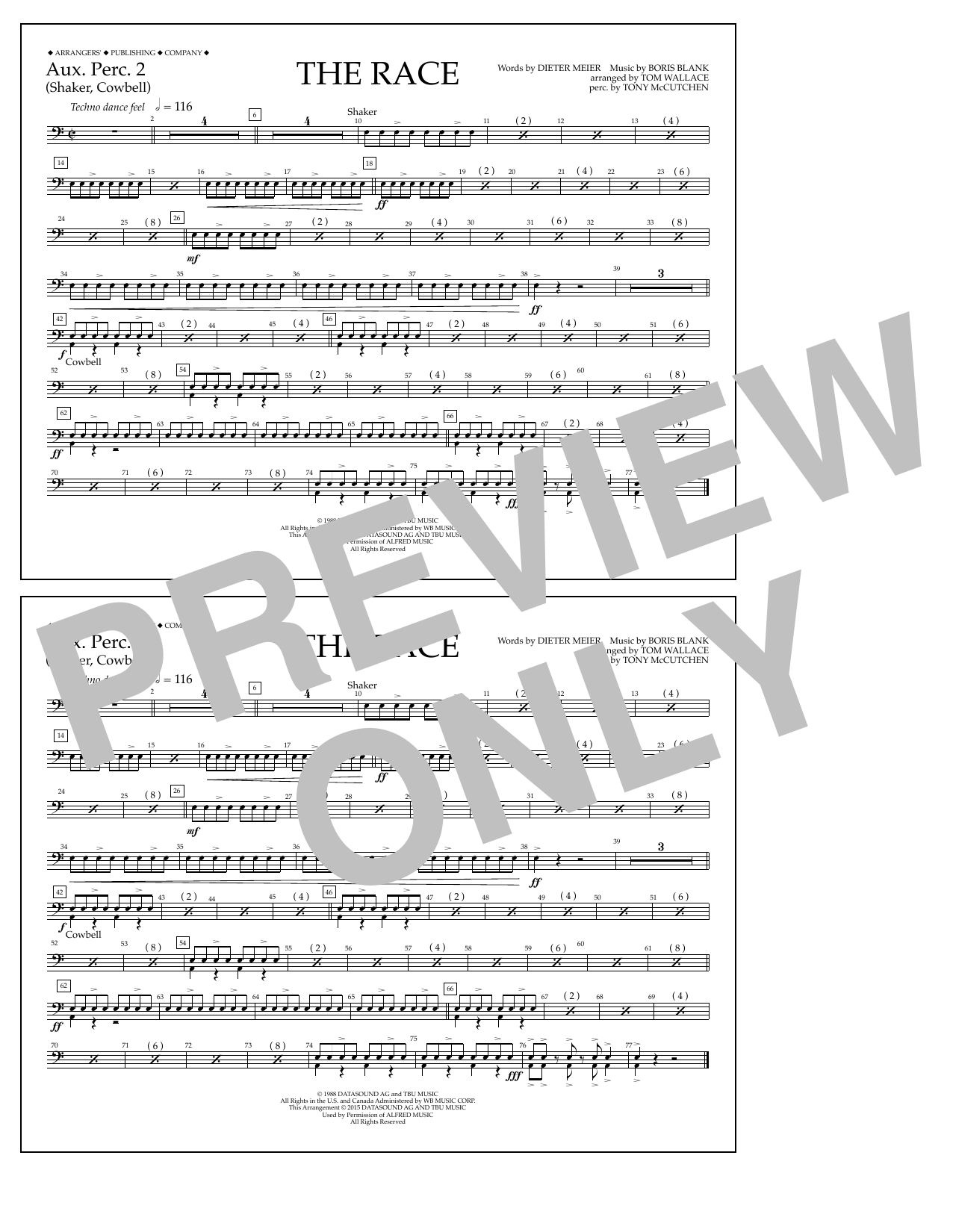 Download Tom Wallace The Race - Aux. Perc. 2 Sheet Music and learn how to play Marching Band PDF digital score in minutes