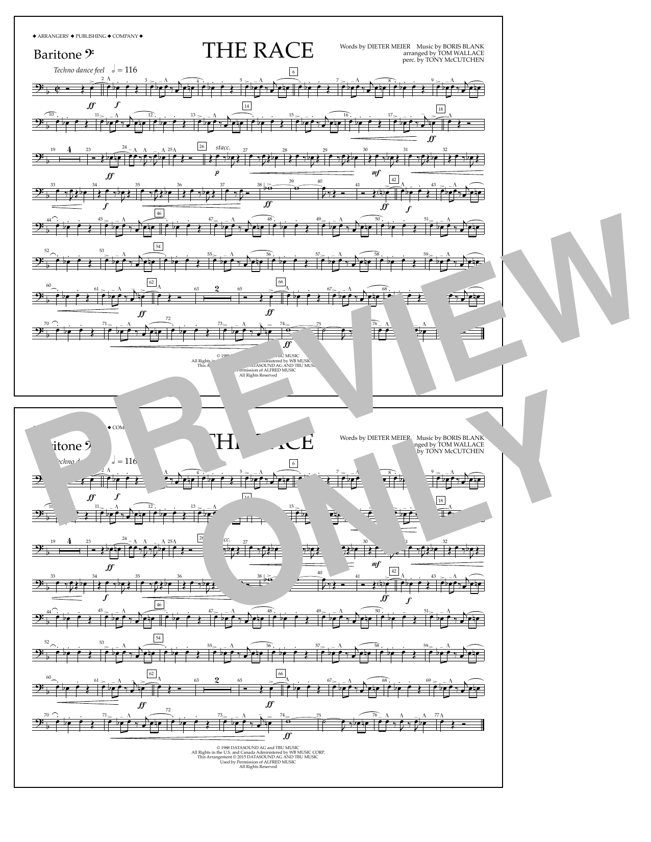 Download Tom Wallace The Race - Baritone B.C. Sheet Music and learn how to play Marching Band PDF digital score in minutes
