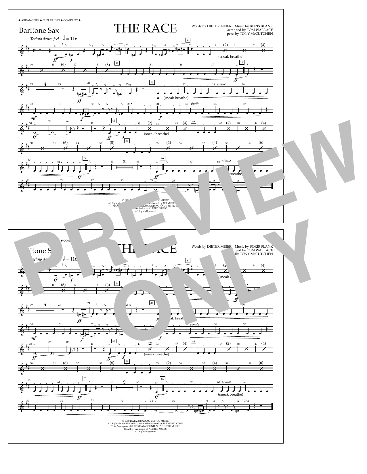 Download Tom Wallace The Race - Baritone Sax Sheet Music and learn how to play Marching Band PDF digital score in minutes