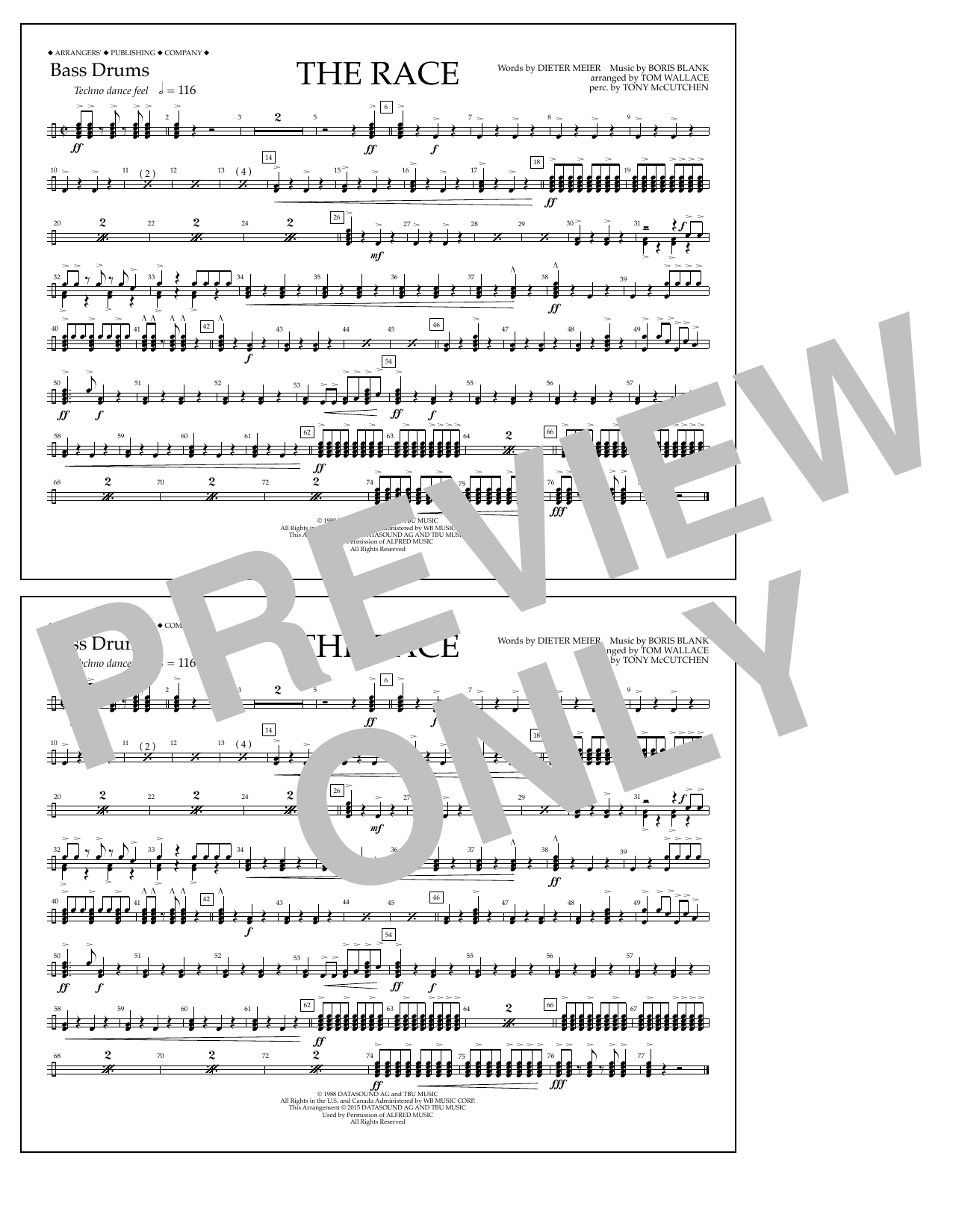 Download Tom Wallace The Race - Bass Drums Sheet Music and learn how to play Marching Band PDF digital score in minutes