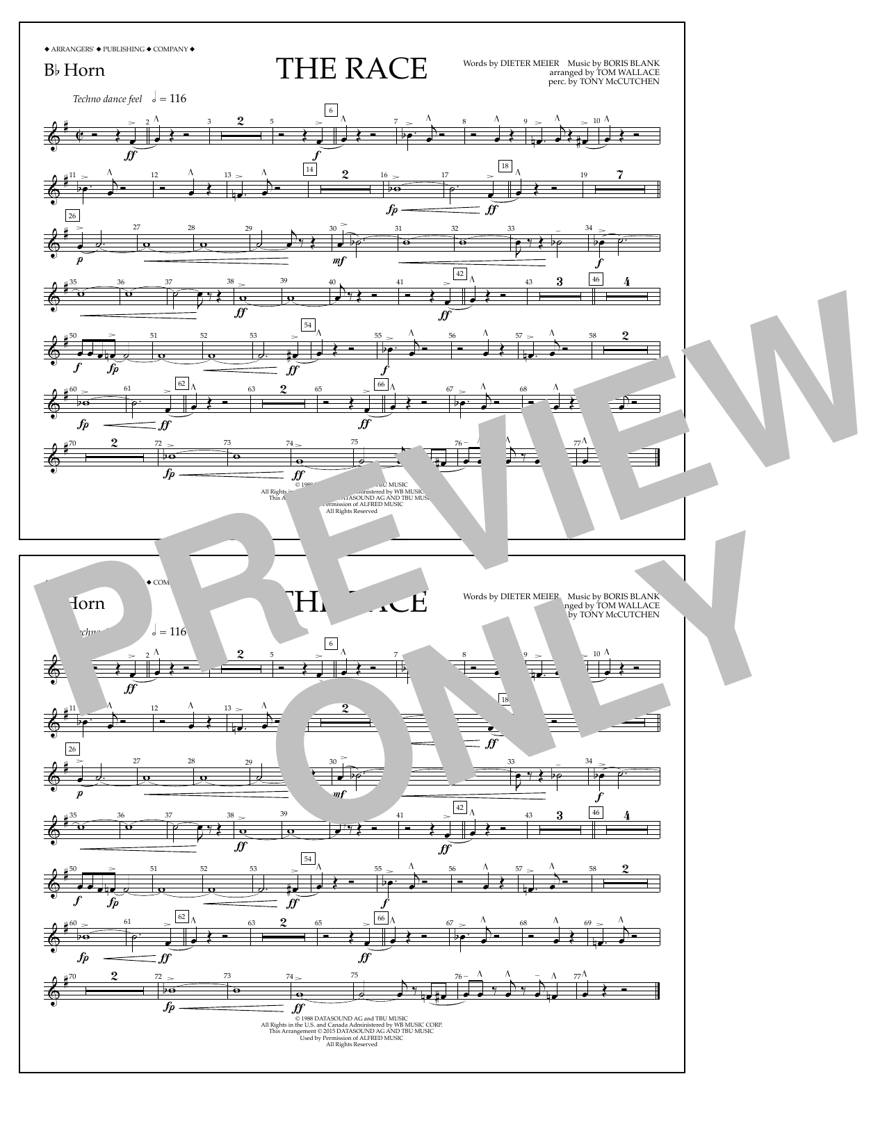 Download Tom Wallace The Race - Bb Horn Sheet Music and learn how to play Marching Band PDF digital score in minutes