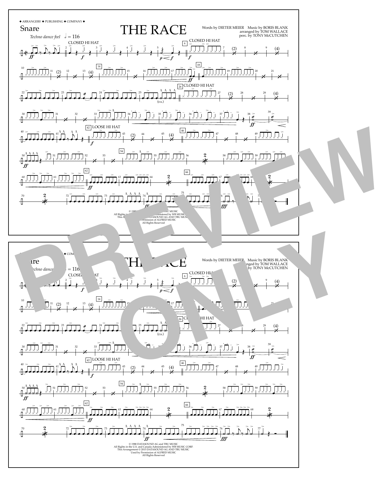 Download Tom Wallace The Race - Snare Sheet Music and learn how to play Marching Band PDF digital score in minutes