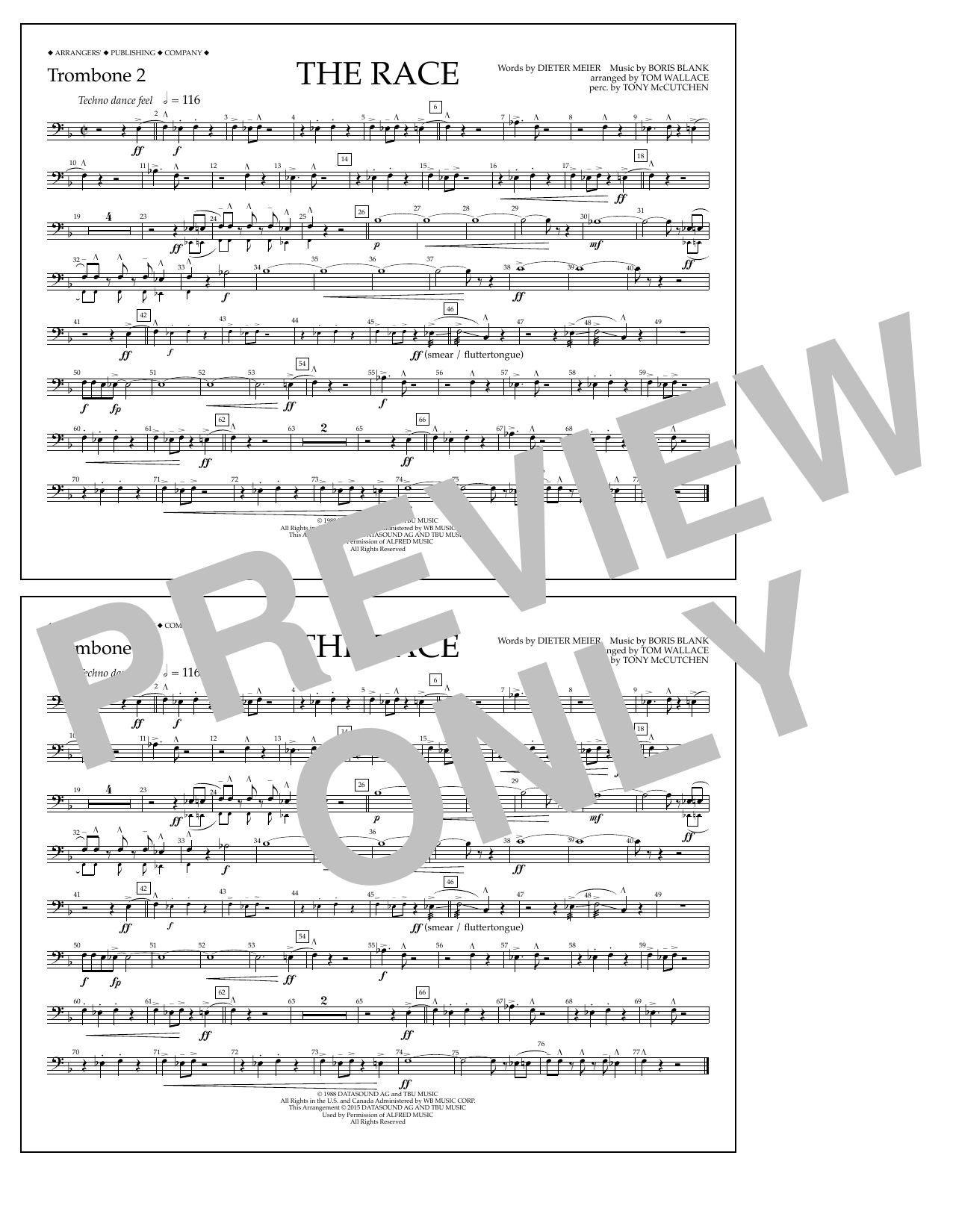 Download Tom Wallace The Race - Trombone 2 Sheet Music and learn how to play Marching Band PDF digital score in minutes