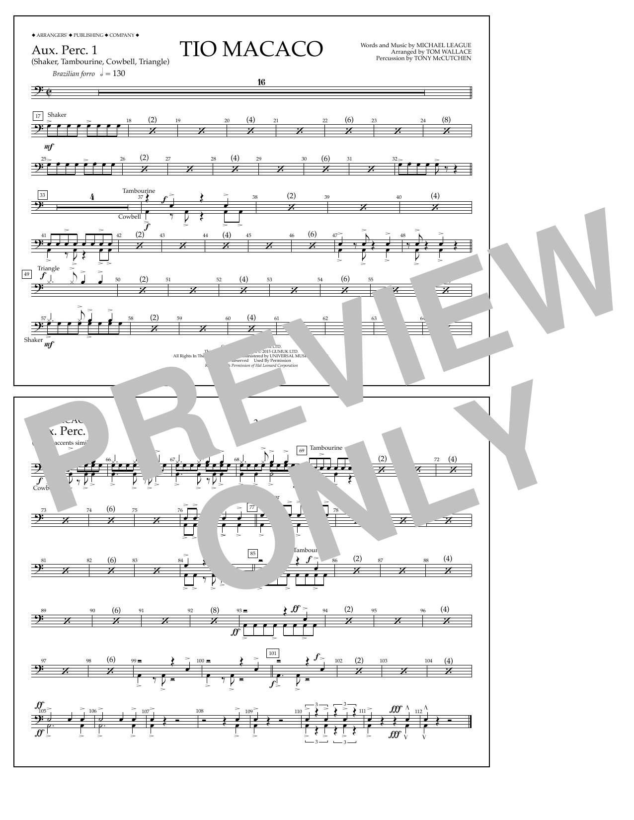 Download Tom Wallace Tio Macaco - Aux. Perc. 1 Sheet Music and learn how to play Marching Band PDF digital score in minutes