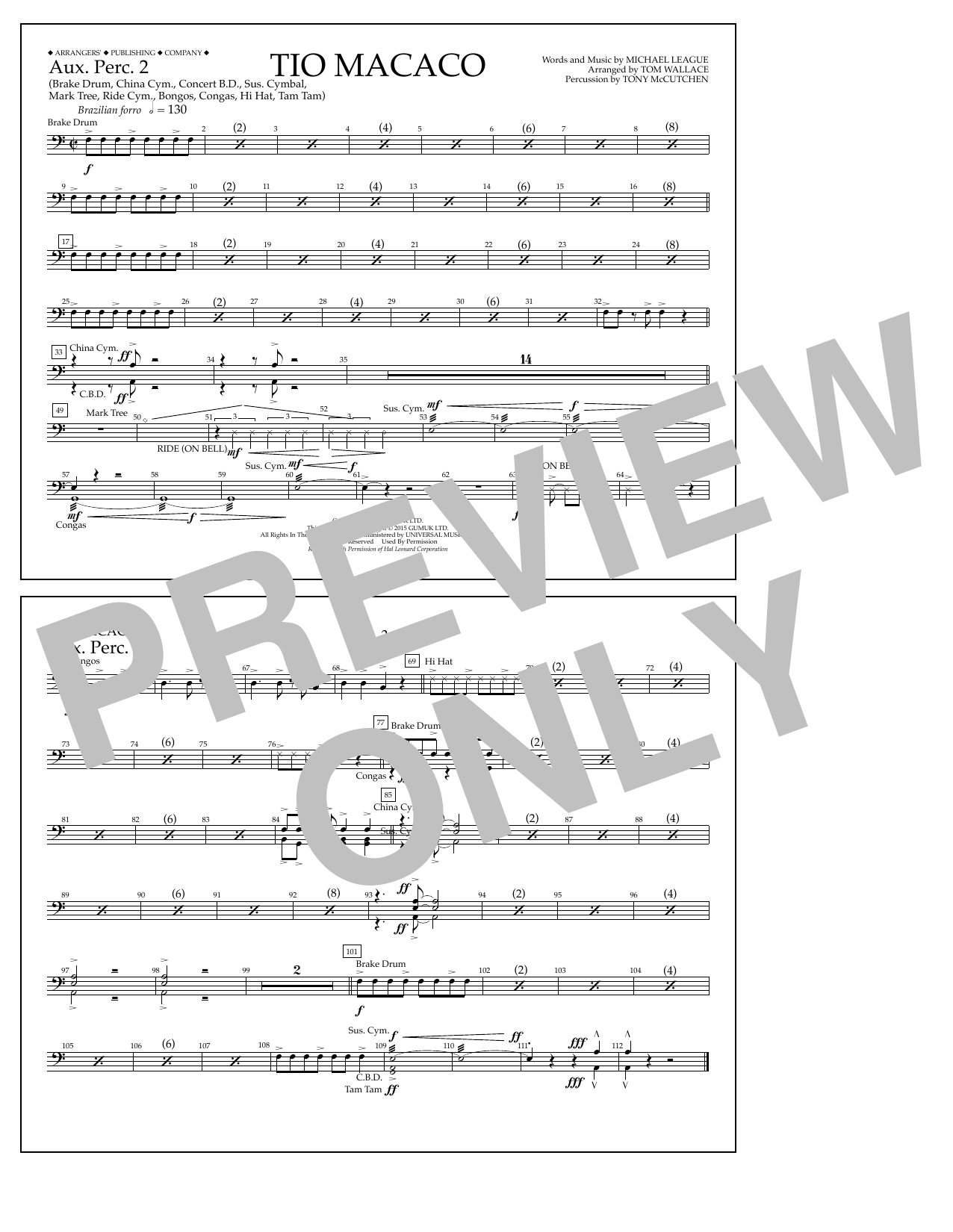 Download Tom Wallace Tio Macaco - Aux. Perc. 2 Sheet Music and learn how to play Marching Band PDF digital score in minutes