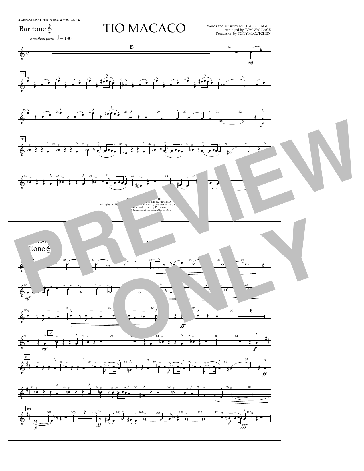 Download Tom Wallace Tio Macaco - Baritone T.C. Sheet Music and learn how to play Marching Band PDF digital score in minutes