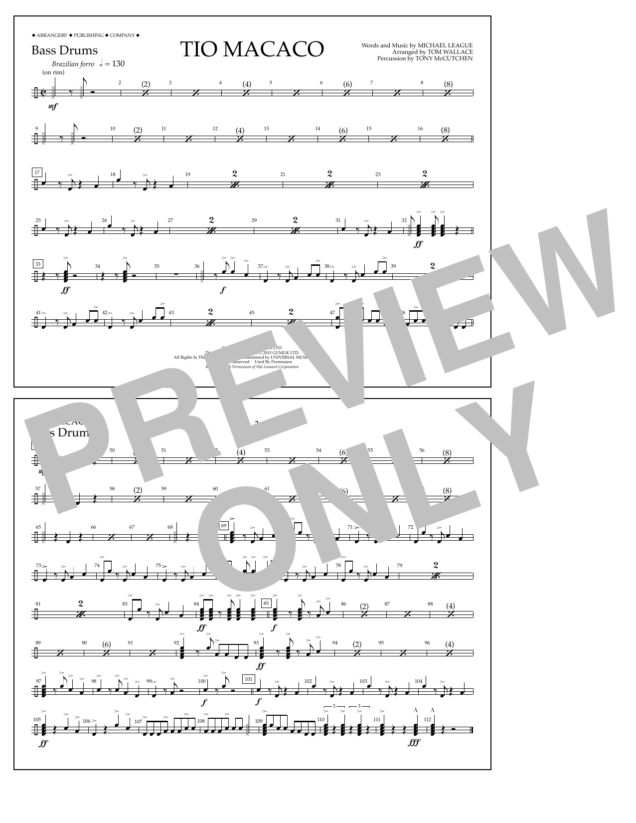 Download Tom Wallace Tio Macaco - Bass Drums Sheet Music and learn how to play Marching Band PDF digital score in minutes