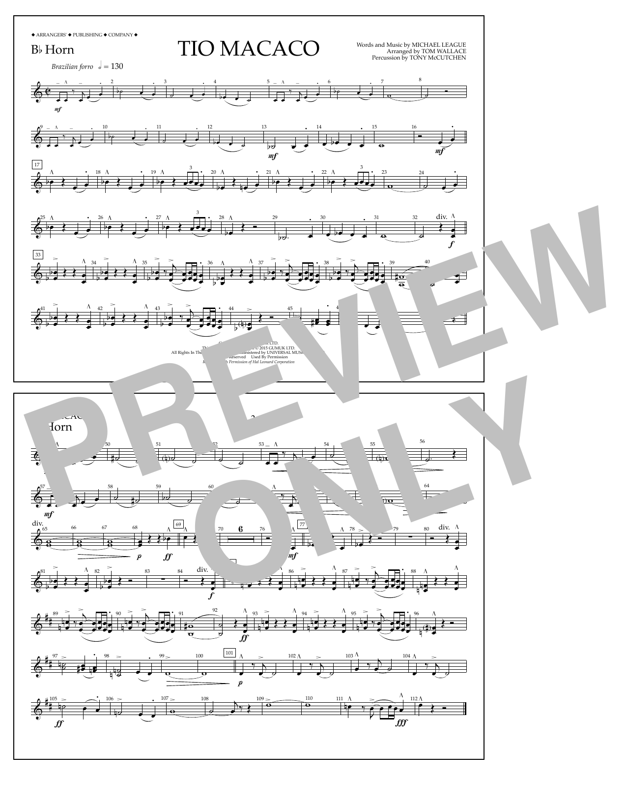 Download Tom Wallace Tio Macaco - Bb Horn Sheet Music and learn how to play Marching Band PDF digital score in minutes