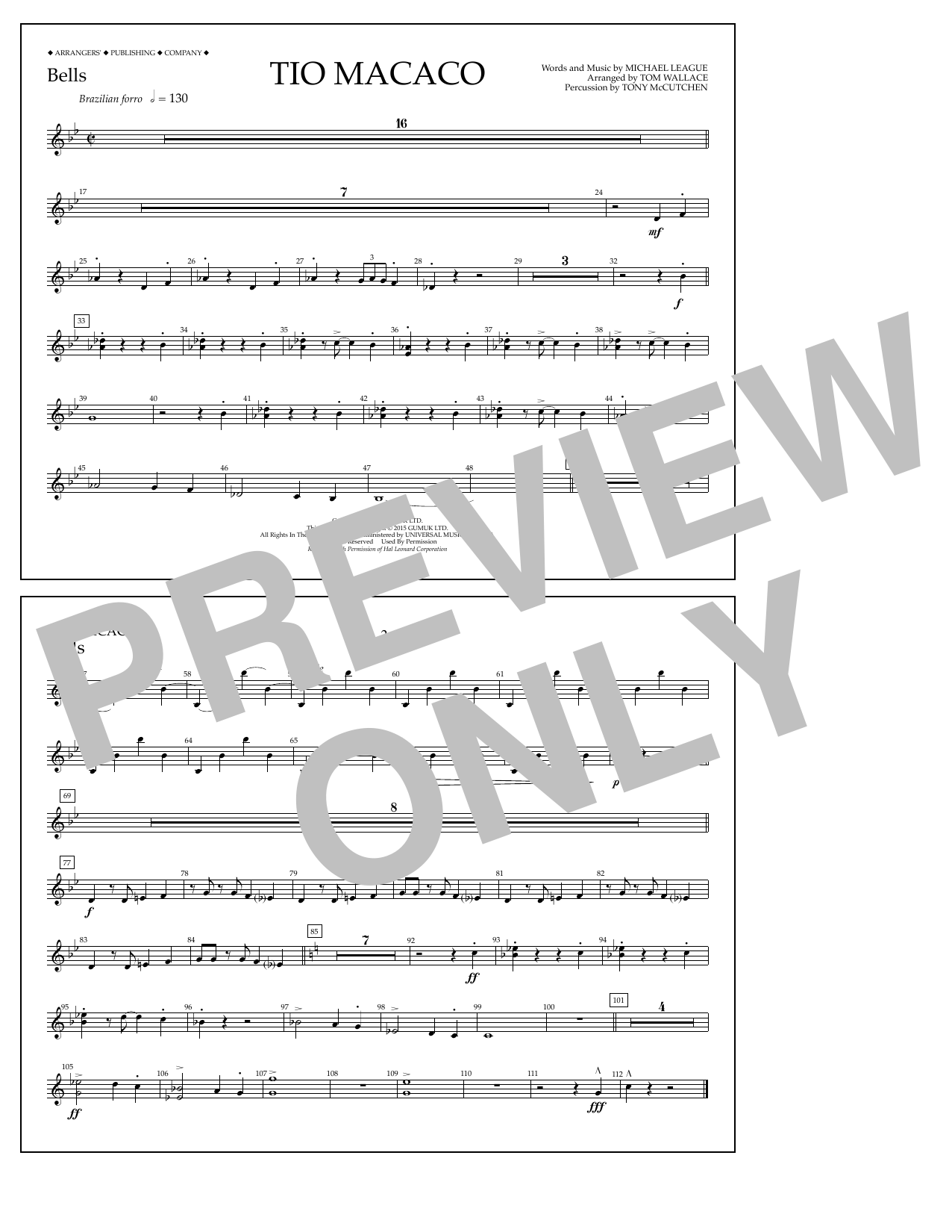 Download Tom Wallace Tio Macaco - Bells Sheet Music and learn how to play Marching Band PDF digital score in minutes