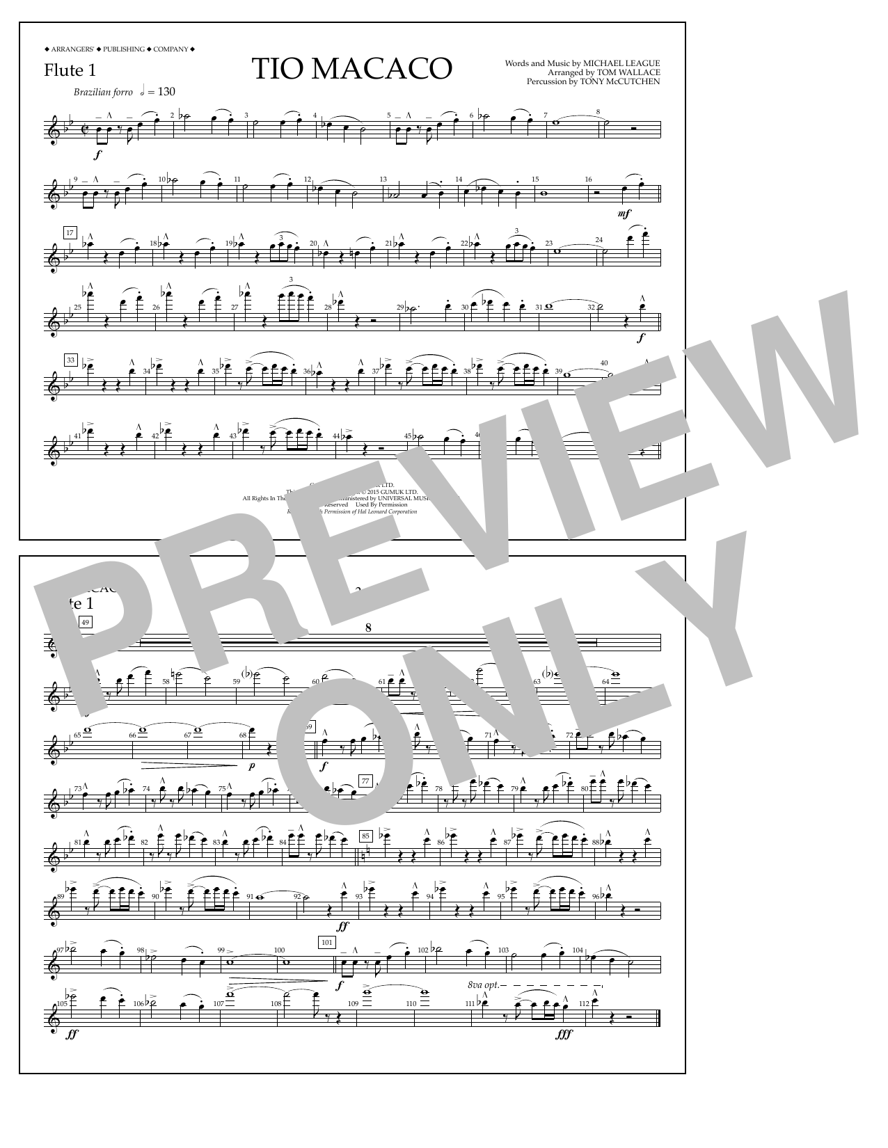 Download Tom Wallace Tio Macaco - Flute 1 Sheet Music and learn how to play Marching Band PDF digital score in minutes