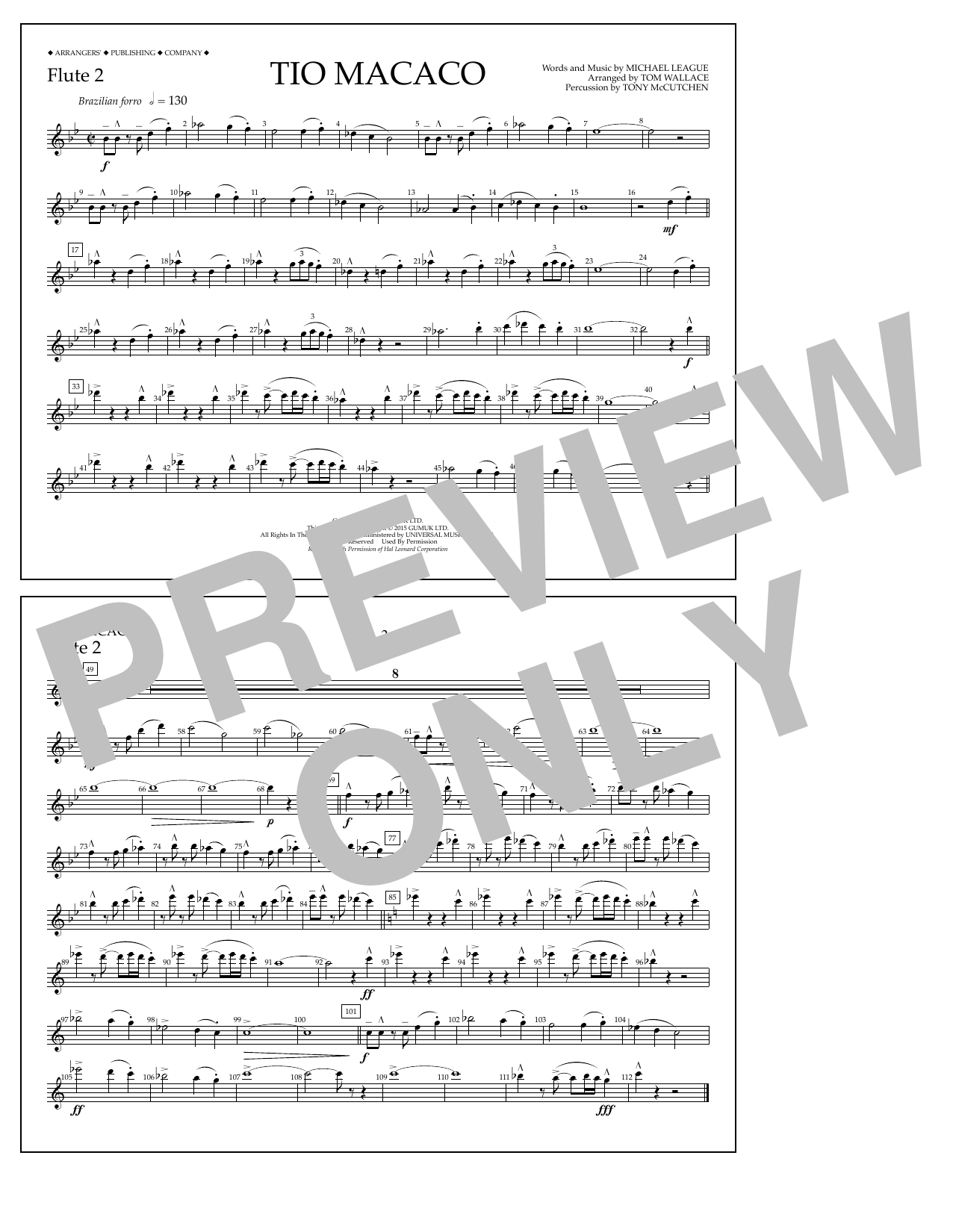 Download Tom Wallace Tio Macaco - Flute 2 Sheet Music and learn how to play Marching Band PDF digital score in minutes