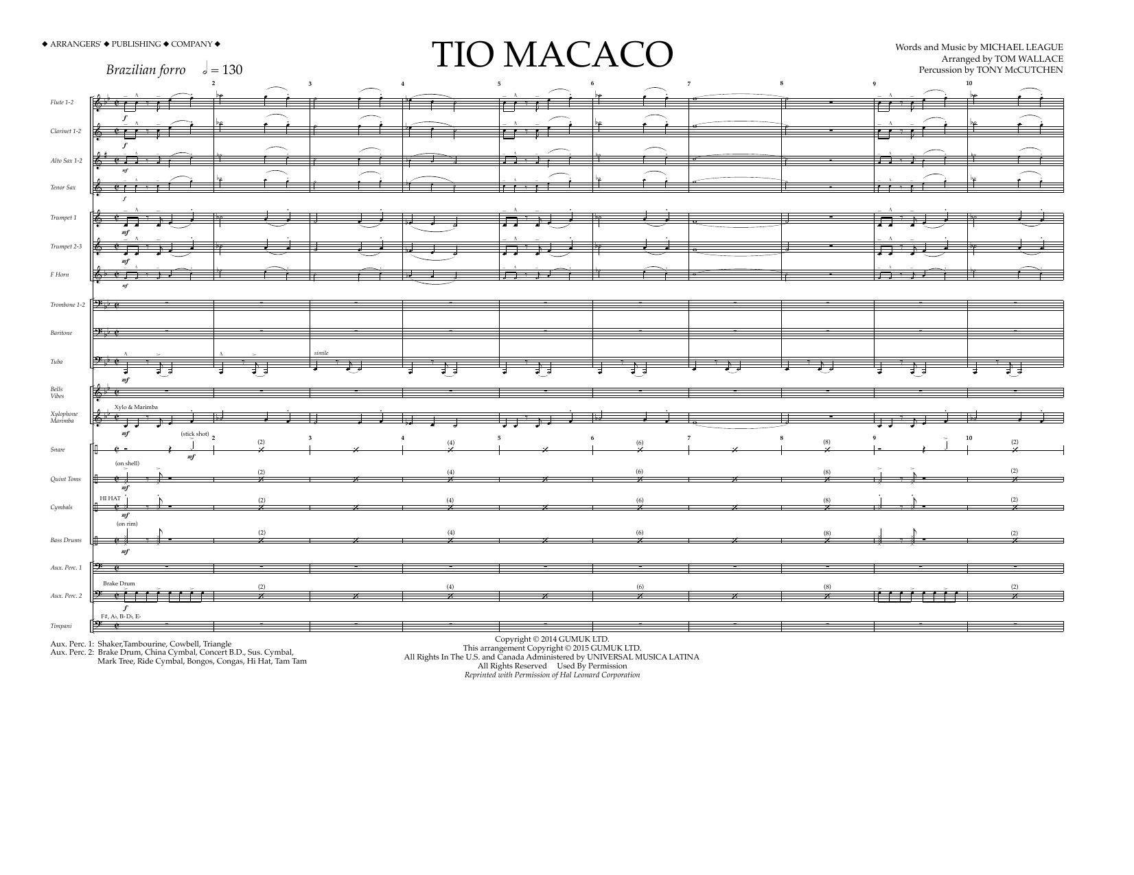 Download Tom Wallace Tio Macaco - Full Score Sheet Music and learn how to play Marching Band PDF digital score in minutes