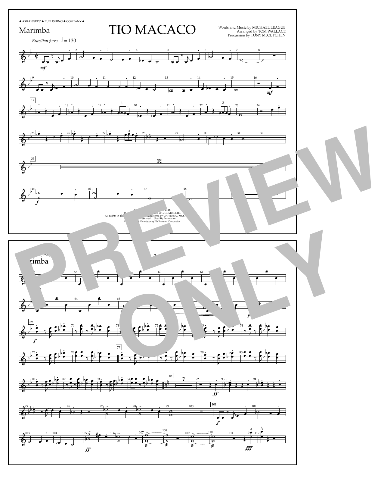Download Tom Wallace Tio Macaco - Marimba Sheet Music and learn how to play Marching Band PDF digital score in minutes