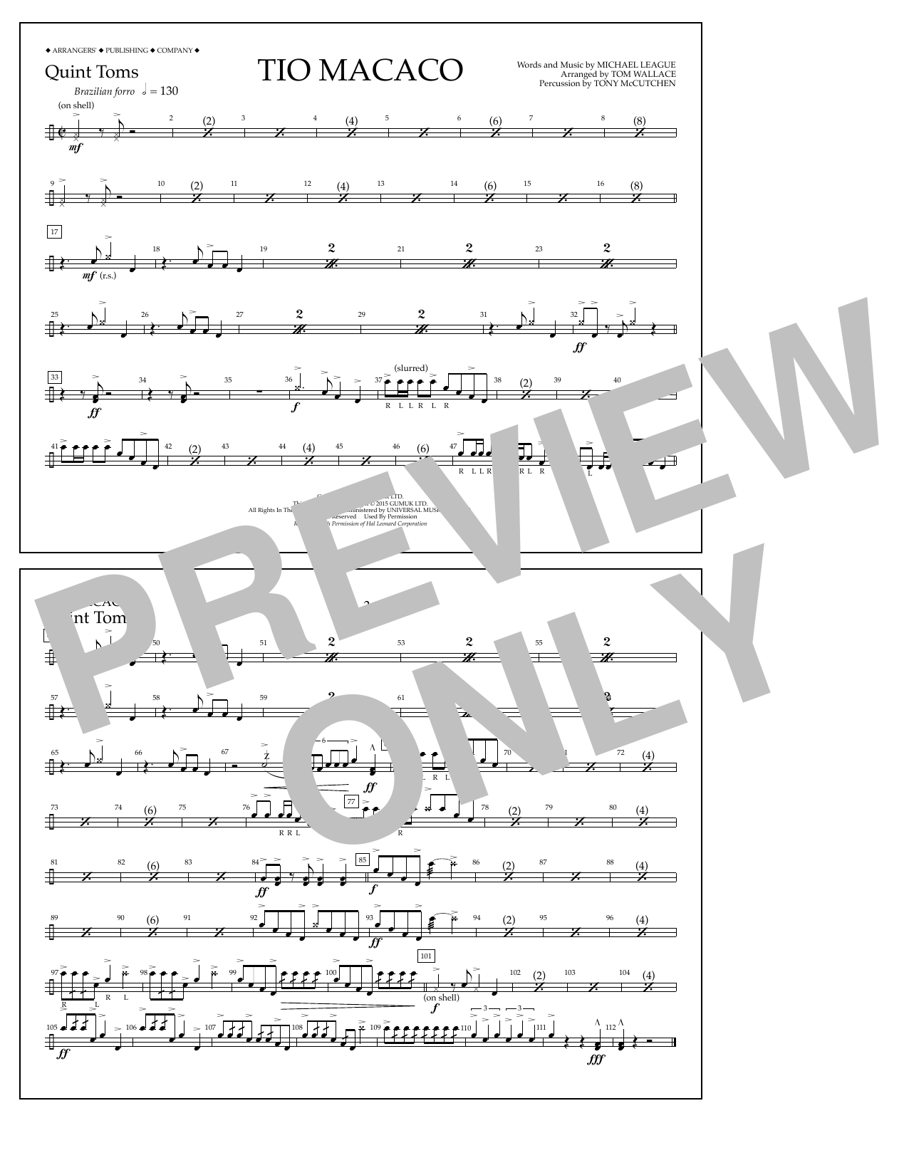 Download Tom Wallace Tio Macaco - Quint-Toms Sheet Music and learn how to play Marching Band PDF digital score in minutes