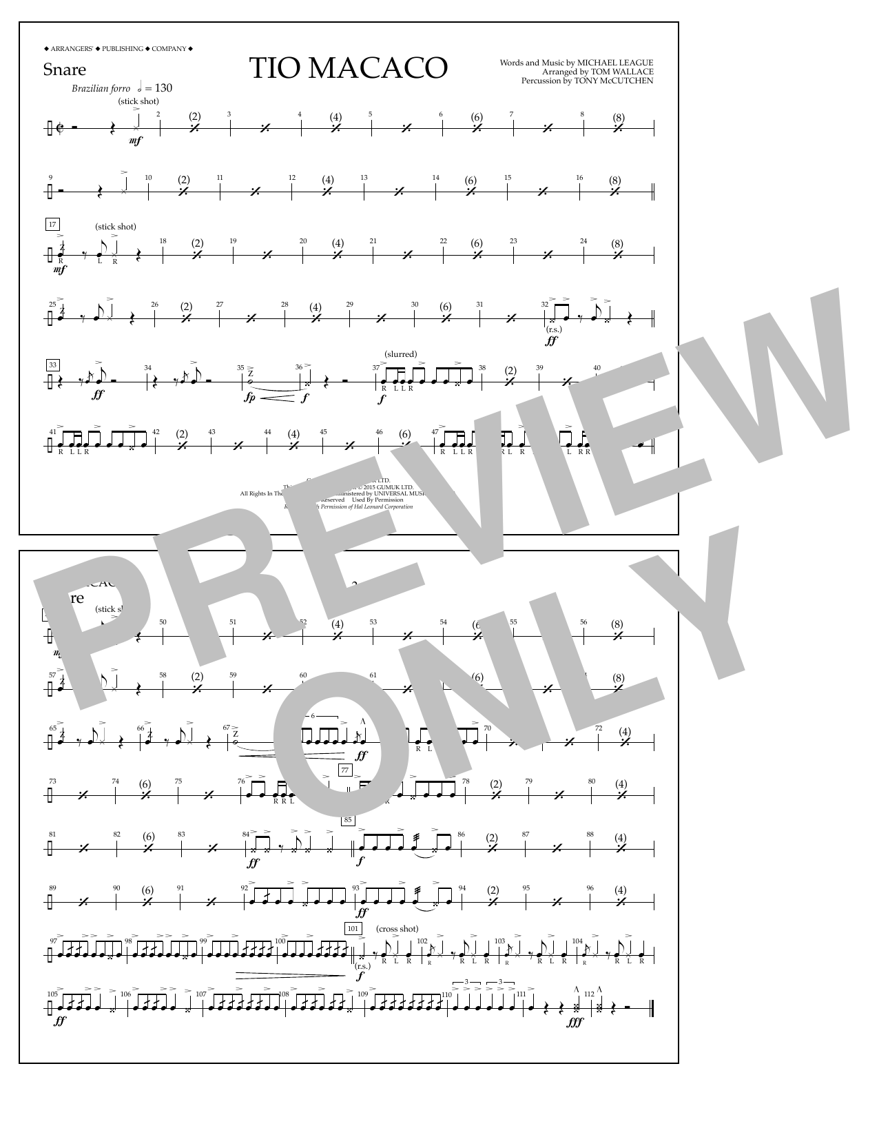 Download Tom Wallace Tio Macaco - Snare Sheet Music and learn how to play Marching Band PDF digital score in minutes
