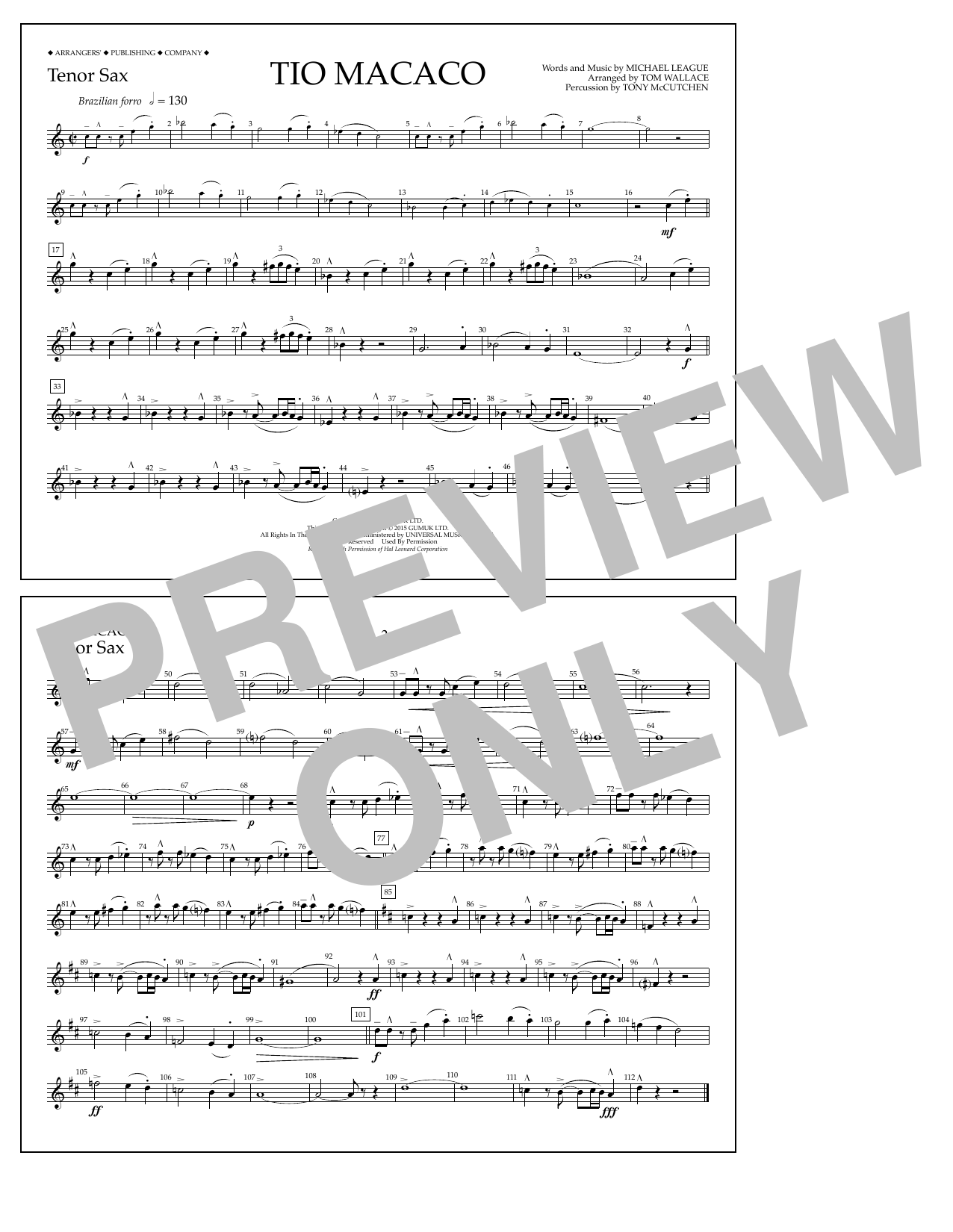 Download Tom Wallace Tio Macaco - Tenor Sax Sheet Music and learn how to play Marching Band PDF digital score in minutes