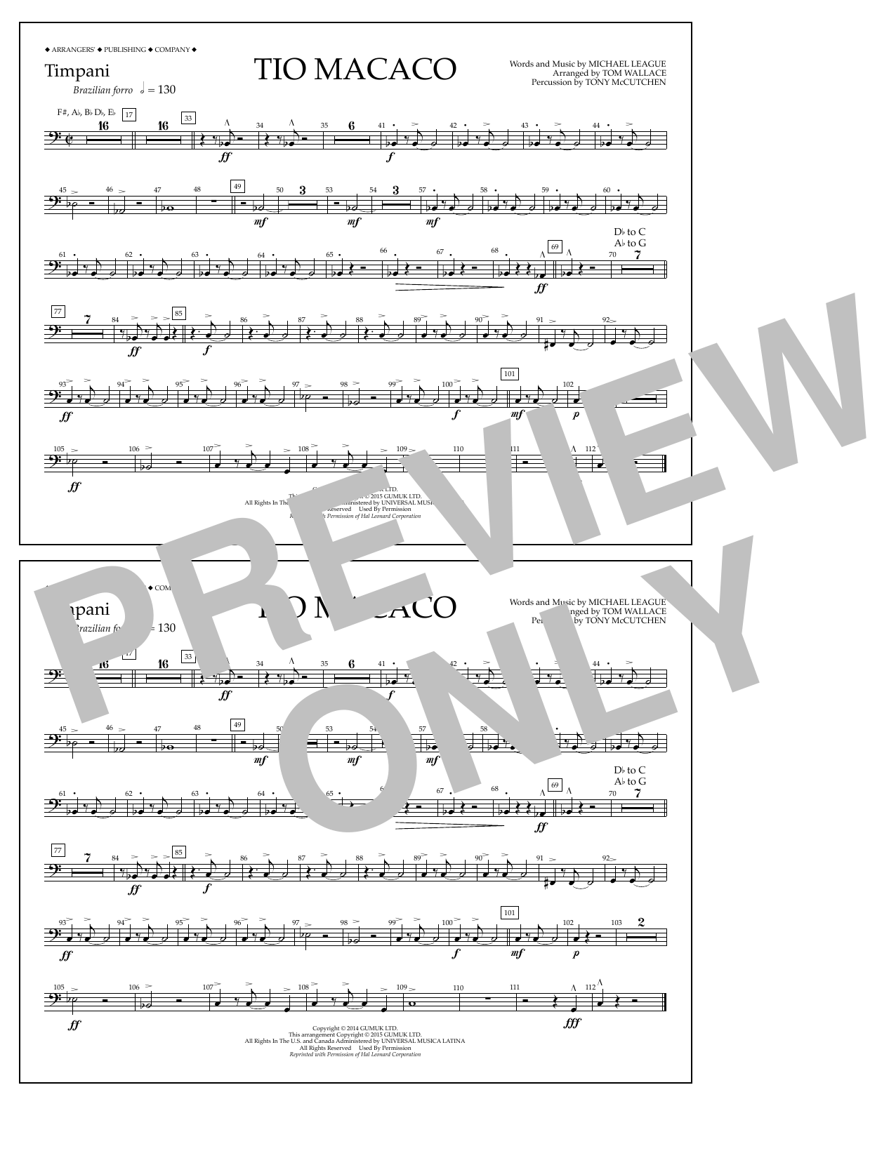 Download Tom Wallace Tio Macaco - Timpani Sheet Music and learn how to play Marching Band PDF digital score in minutes