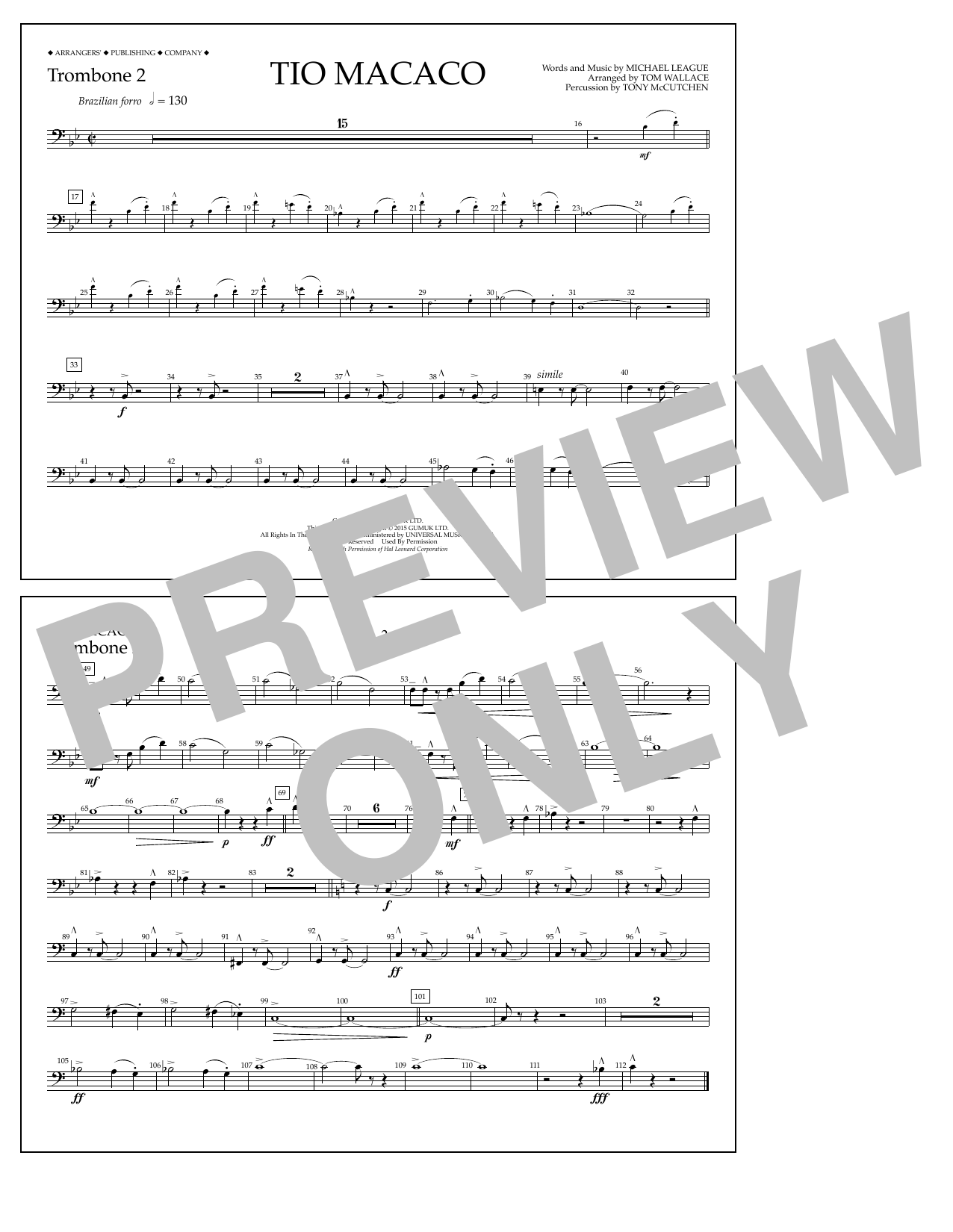 Download Tom Wallace Tio Macaco - Trombone 2 Sheet Music and learn how to play Marching Band PDF digital score in minutes