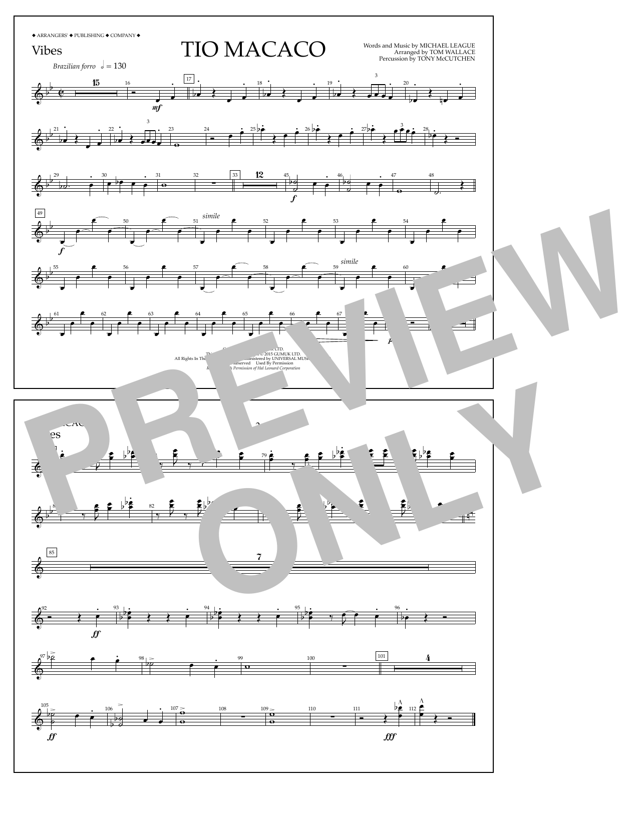 Download Tom Wallace Tio Macaco - Vibes Sheet Music and learn how to play Marching Band PDF digital score in minutes