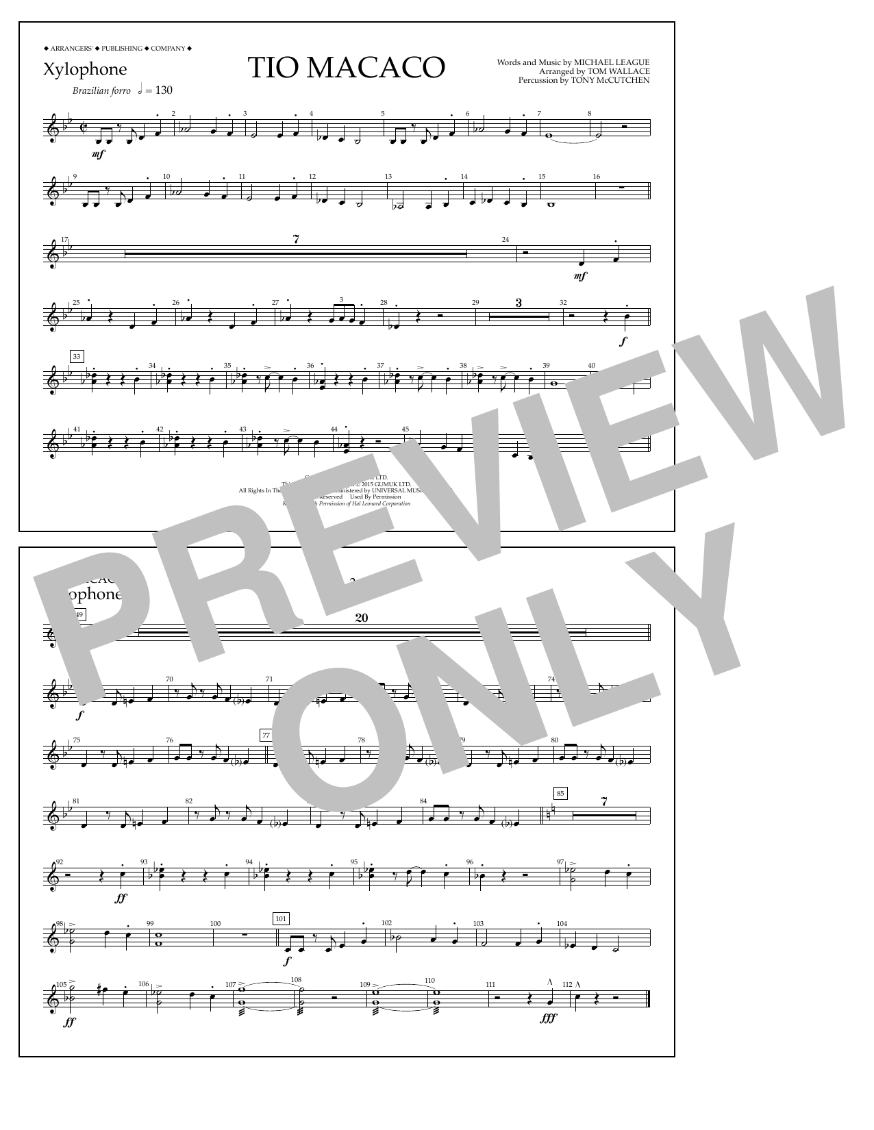 Download Tom Wallace Tio Macaco - Xylophone Sheet Music and learn how to play Marching Band PDF digital score in minutes