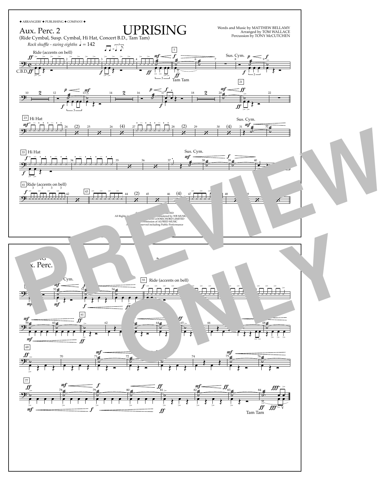 Download Tom Wallace Uprising - Aux. Perc. 2 Sheet Music and learn how to play Marching Band PDF digital score in minutes