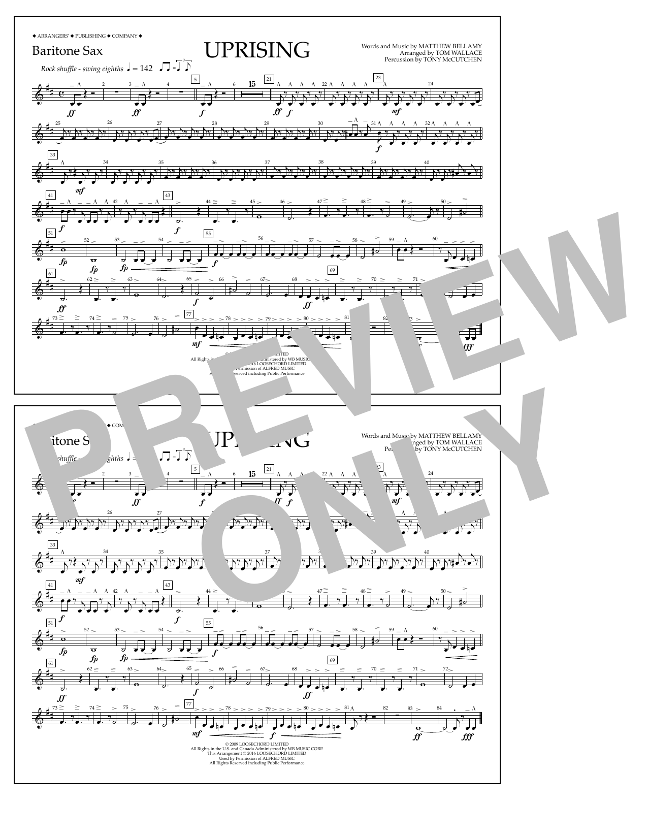 Download Tom Wallace Uprising - Baritone Sax Sheet Music and learn how to play Marching Band PDF digital score in minutes