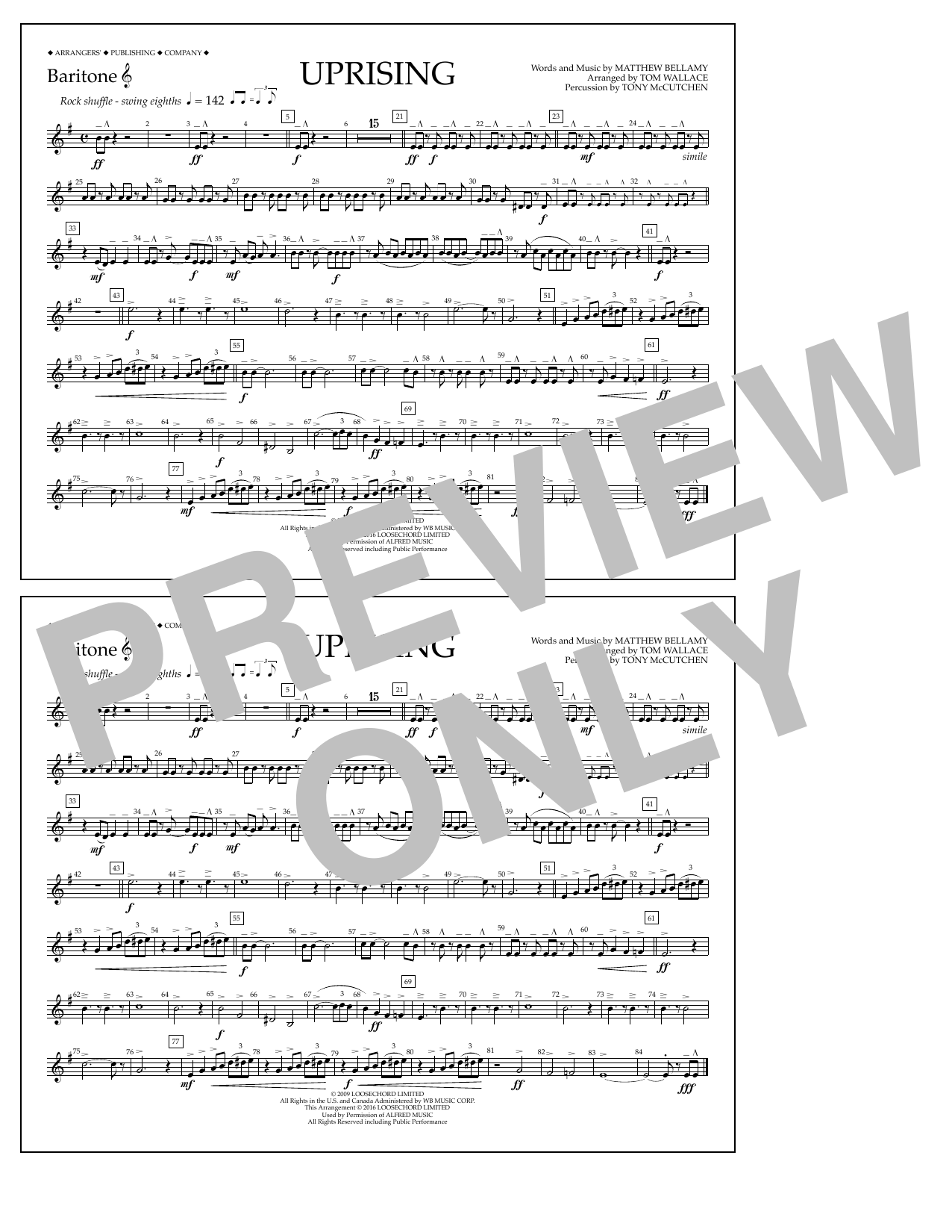 Download Tom Wallace Uprising - Baritone T.C. Sheet Music and learn how to play Marching Band PDF digital score in minutes