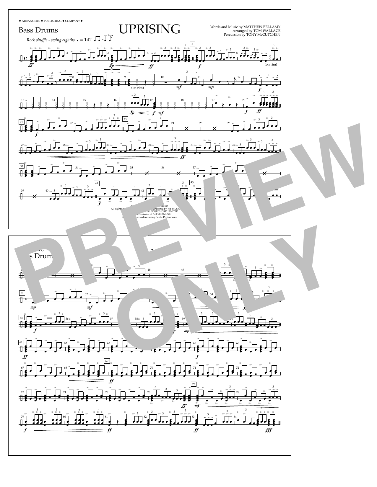 Download Tom Wallace Uprising - Bass Drums Sheet Music and learn how to play Marching Band PDF digital score in minutes