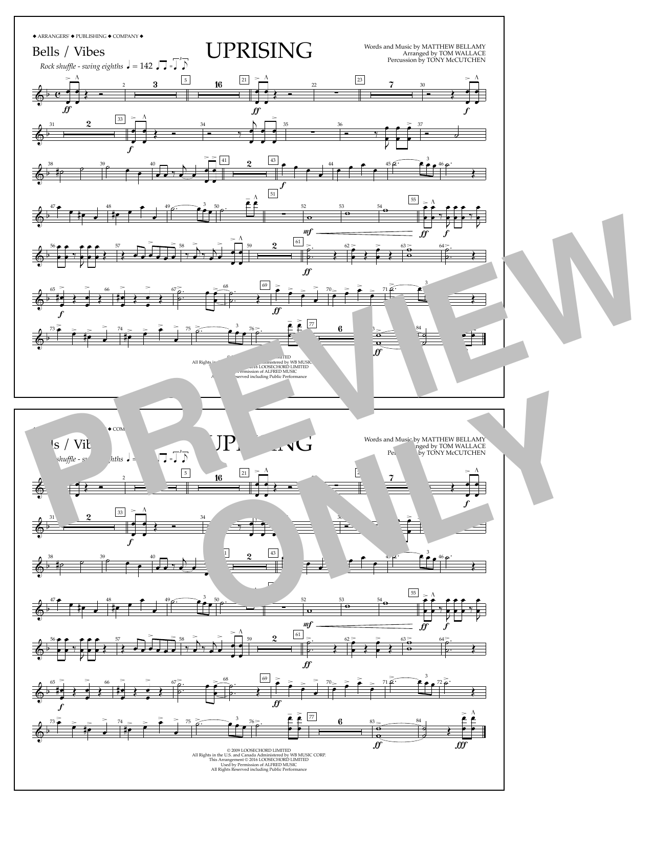 Download Tom Wallace Uprising - Bells/Vibes Sheet Music and learn how to play Marching Band PDF digital score in minutes