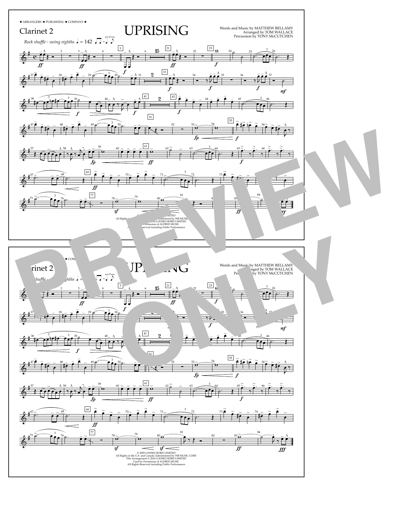 Download Tom Wallace Uprising - Clarinet 2 Sheet Music and learn how to play Marching Band PDF digital score in minutes
