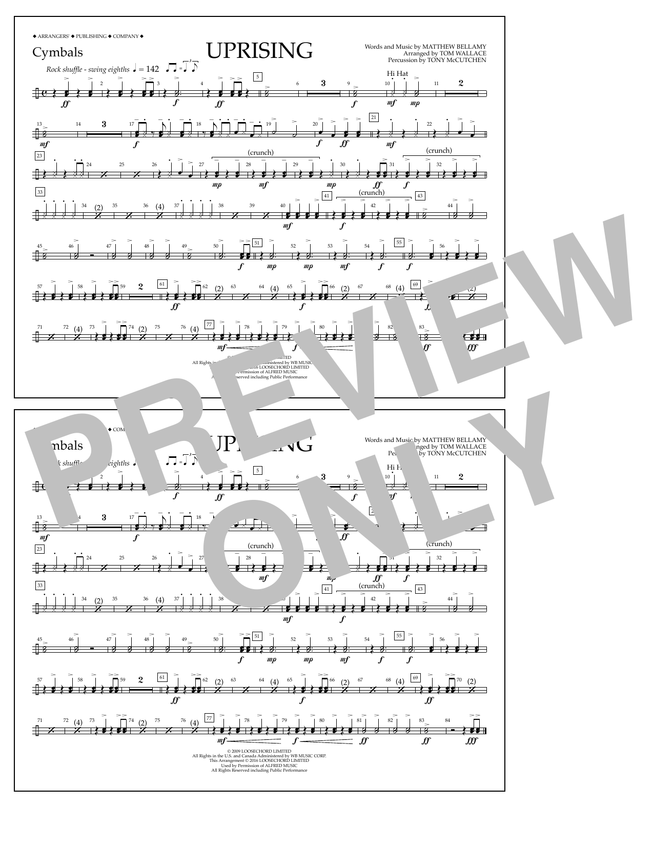 Download Tom Wallace Uprising - Cymbals Sheet Music and learn how to play Marching Band PDF digital score in minutes