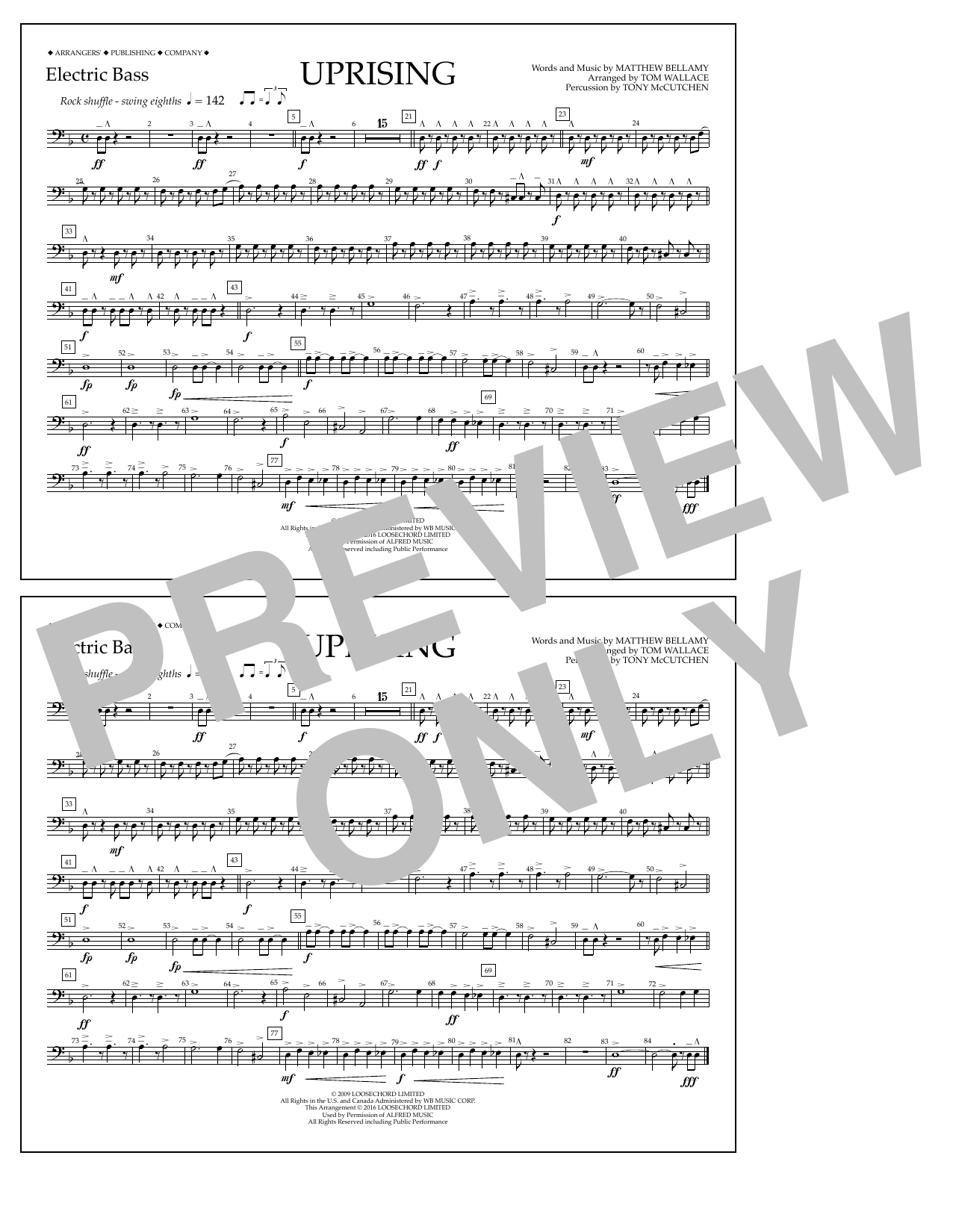 Download Tom Wallace Uprising - Electric Bass Sheet Music and learn how to play Marching Band PDF digital score in minutes