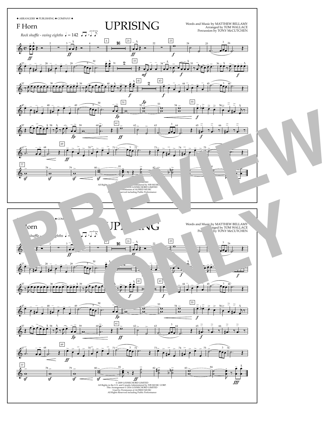 Download Tom Wallace Uprising - F Horn Sheet Music and learn how to play Marching Band PDF digital score in minutes