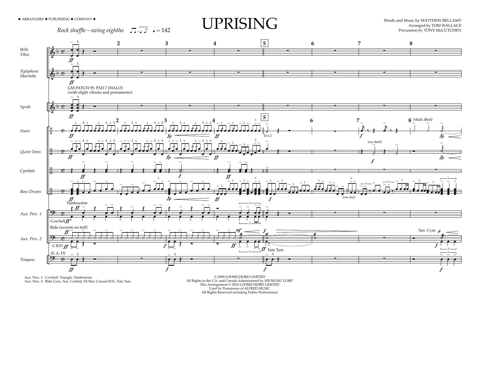 Download Tom Wallace Uprising - Percussion Score Sheet Music and learn how to play Marching Band PDF digital score in minutes