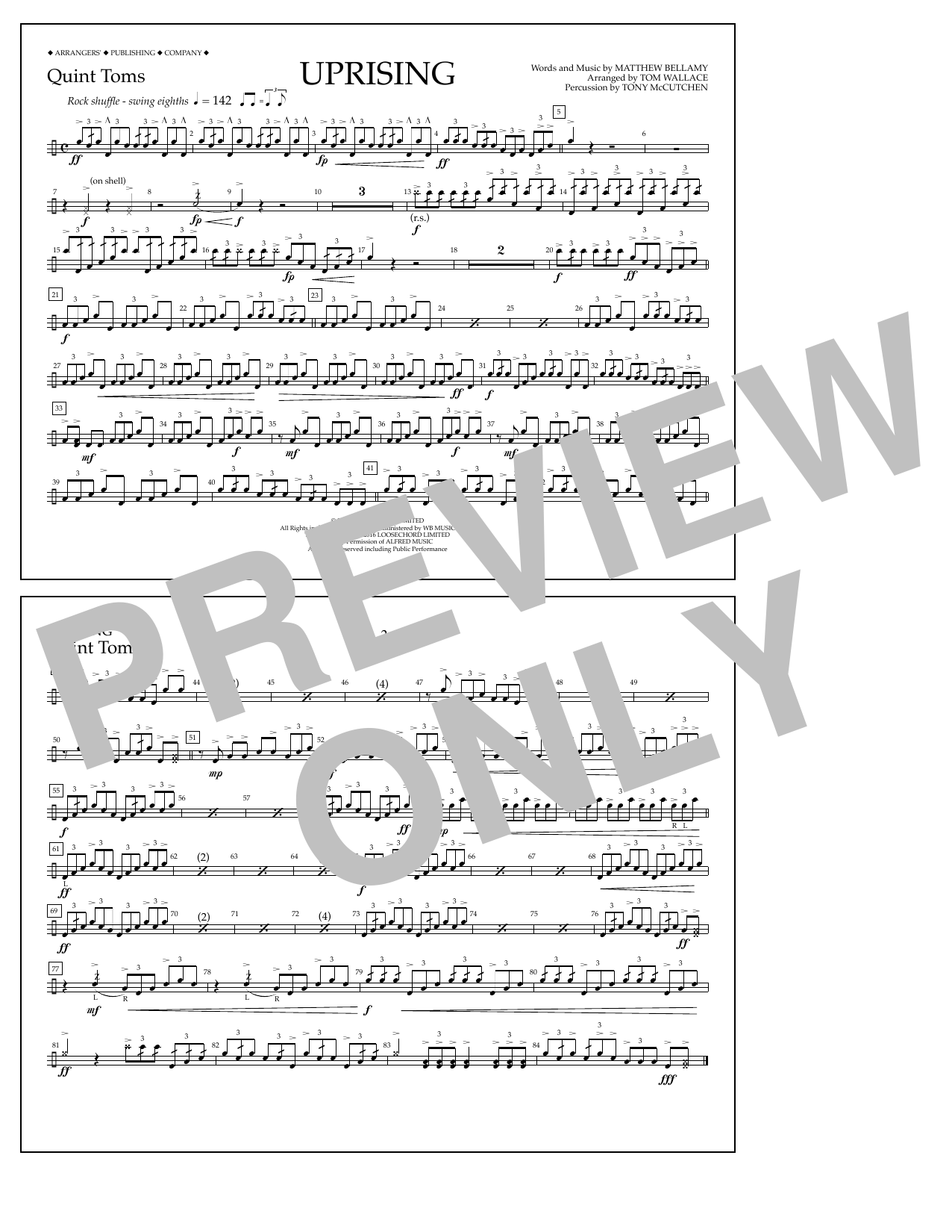 Download Tom Wallace Uprising - Quint-Toms Sheet Music and learn how to play Marching Band PDF digital score in minutes