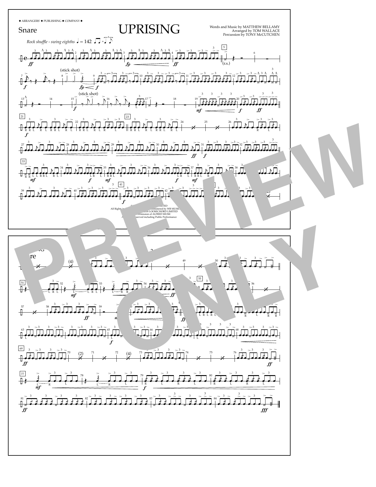 Download Tom Wallace Uprising - Snare Sheet Music and learn how to play Marching Band PDF digital score in minutes