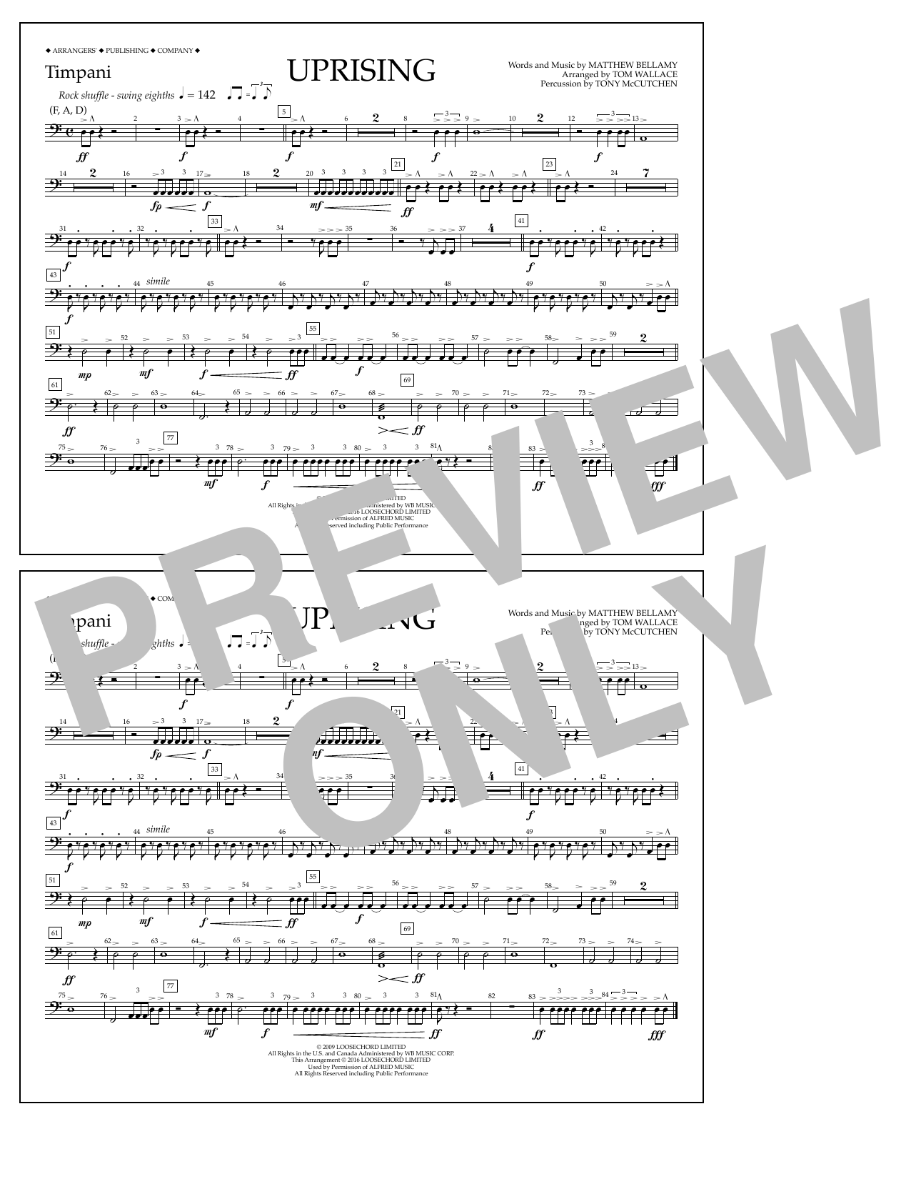 Download Tom Wallace Uprising - Timpani Sheet Music and learn how to play Marching Band PDF digital score in minutes