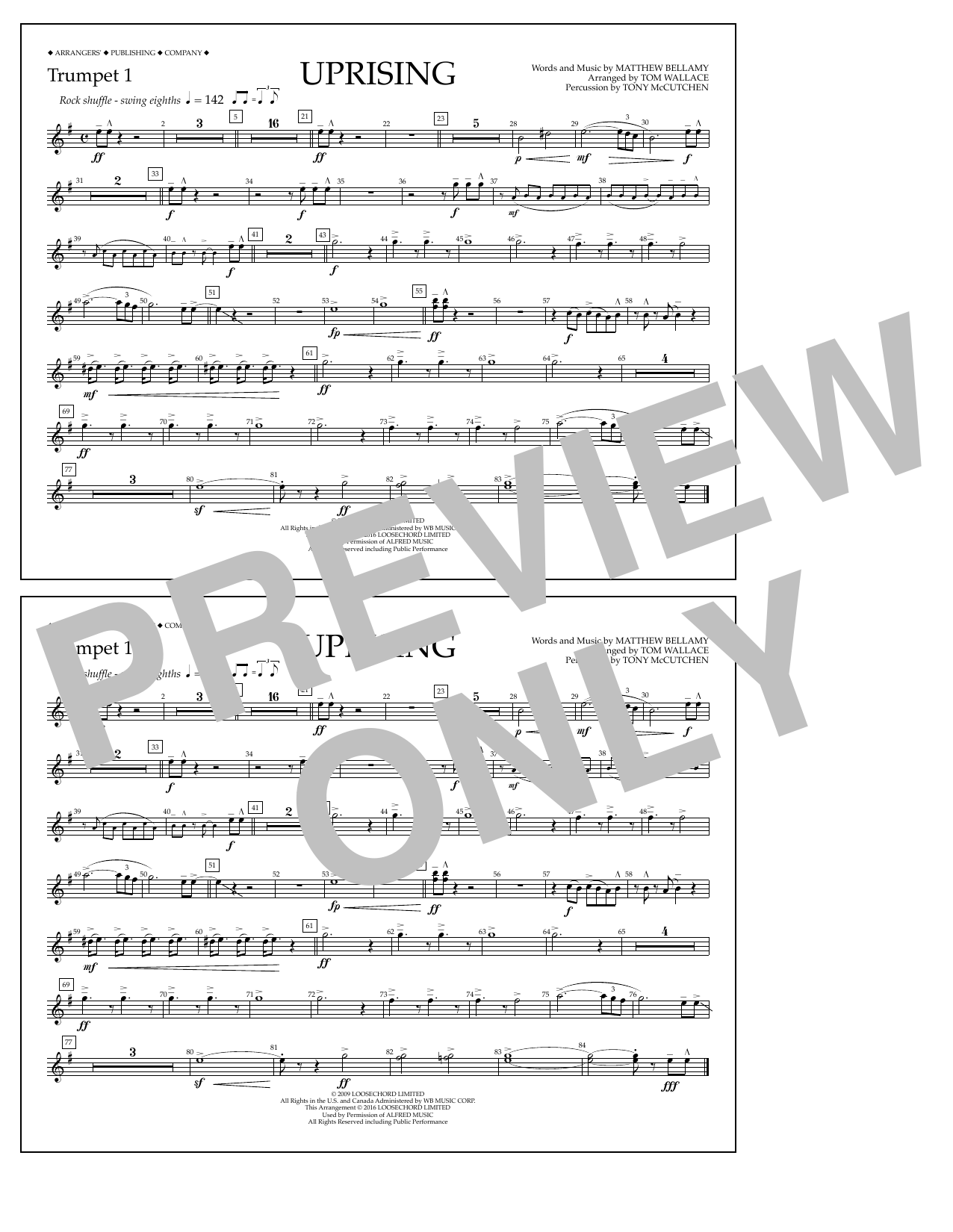 Download Tom Wallace Uprising - Trumpet 1 Sheet Music and learn how to play Marching Band PDF digital score in minutes