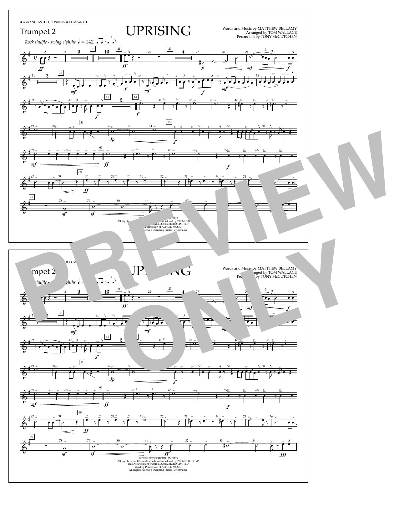 Download Tom Wallace Uprising - Trumpet 2 Sheet Music and learn how to play Marching Band PDF digital score in minutes