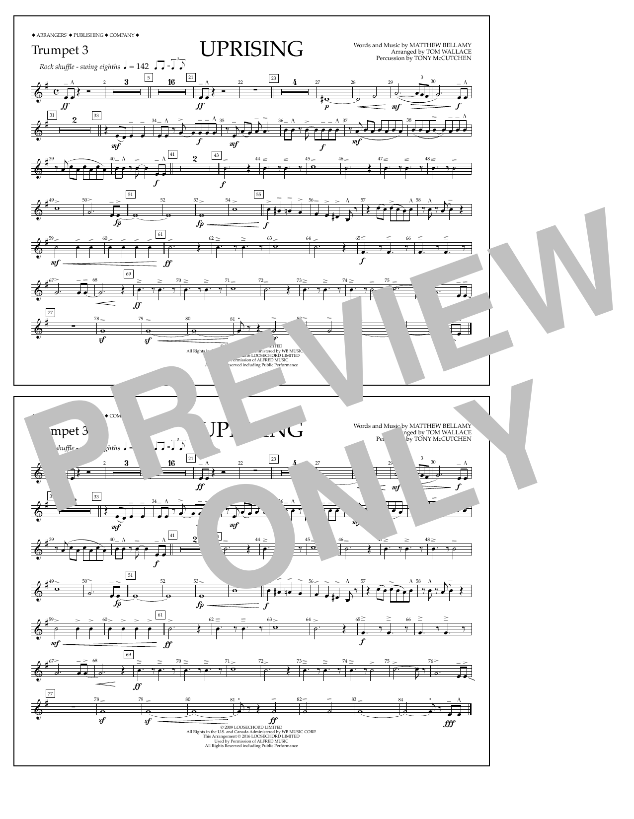 Download Tom Wallace Uprising - Trumpet 3 Sheet Music and learn how to play Marching Band PDF digital score in minutes