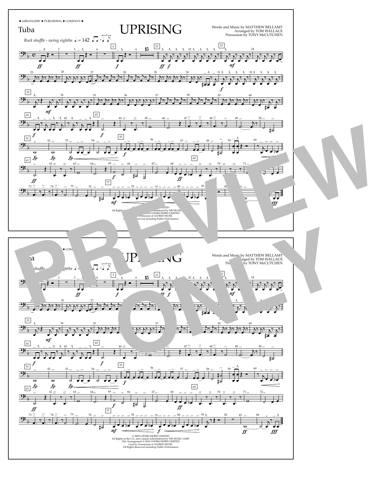 Download Tom Wallace Uprising - Tuba Sheet Music and learn how to play Marching Band PDF digital score in minutes