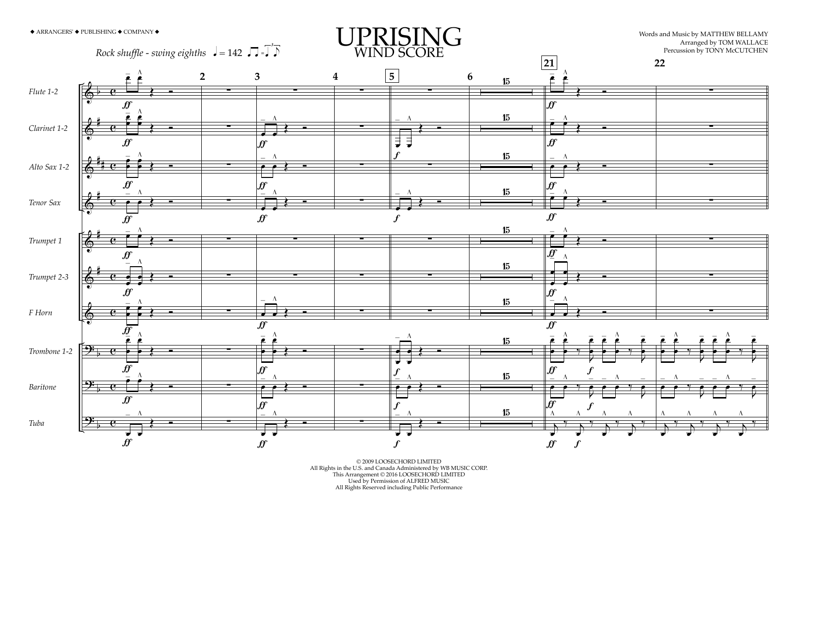 Download Tom Wallace Uprising - Wind Score Sheet Music and learn how to play Marching Band PDF digital score in minutes