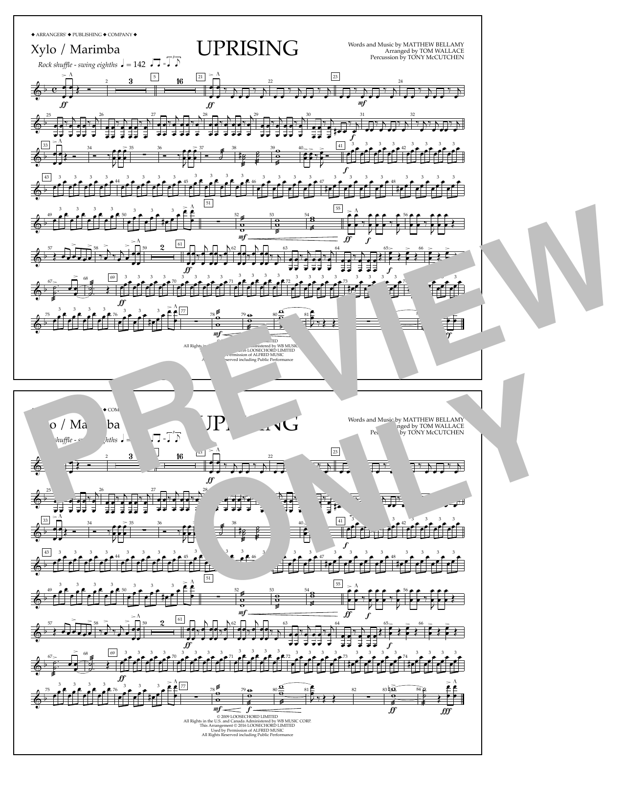 Download Tom Wallace Uprising - Xylophone/Marimba Sheet Music and learn how to play Marching Band PDF digital score in minutes
