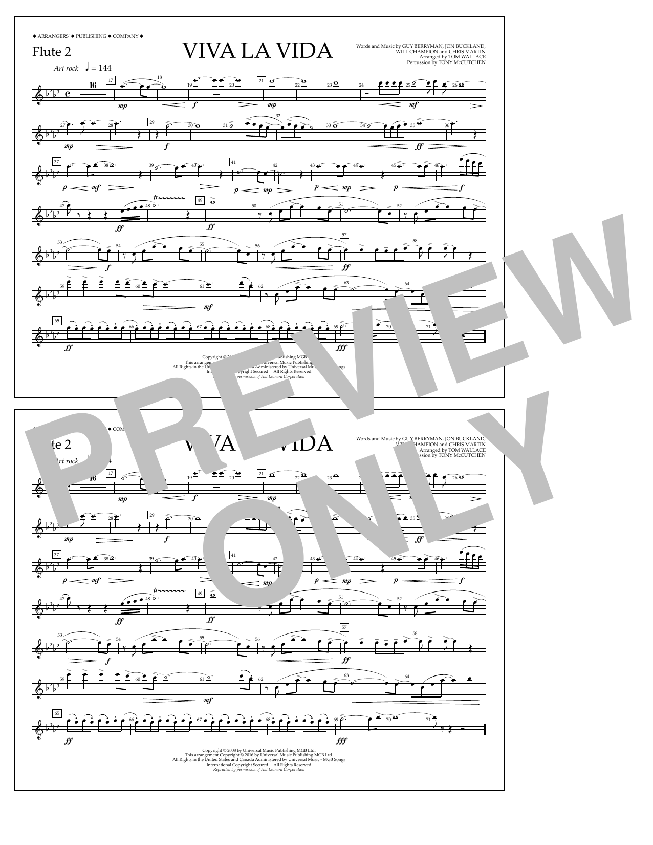 Download Tom Wallace Viva La Vida - Flute 2 Sheet Music and learn how to play Marching Band PDF digital score in minutes